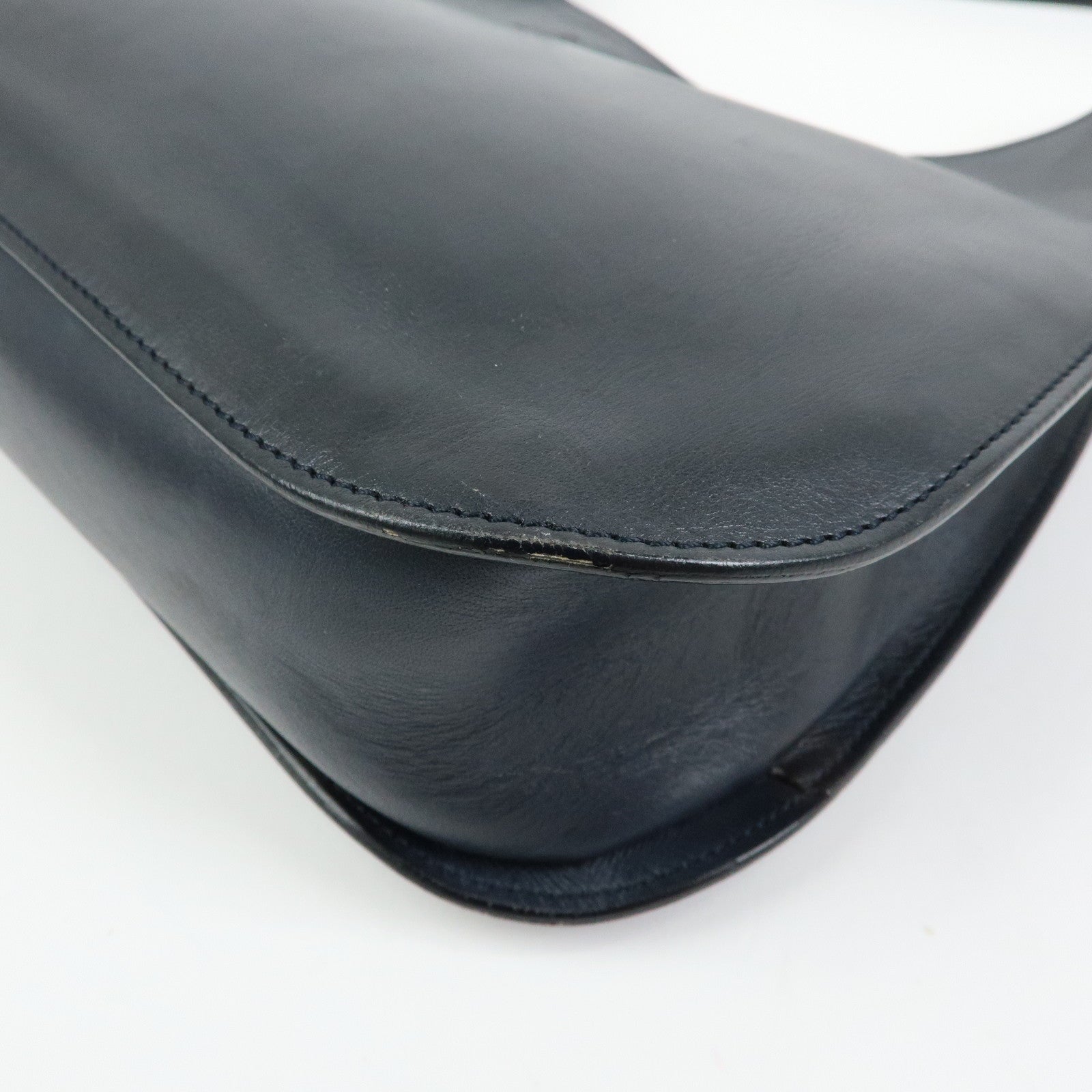 GUCCI Logo Leather Shoulder Bag Hand Bag Navy 001・3767