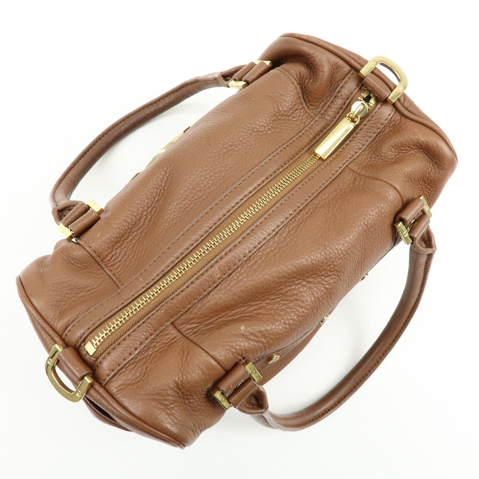 TORY BURCH Double T Leather 2Way Bag Hand Bag Mini Boston Bag Brown