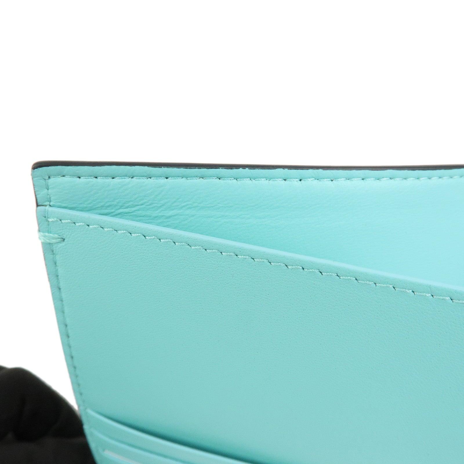 Tiffany & Co. Logo Leather Passport Case Black Tiffany Blue