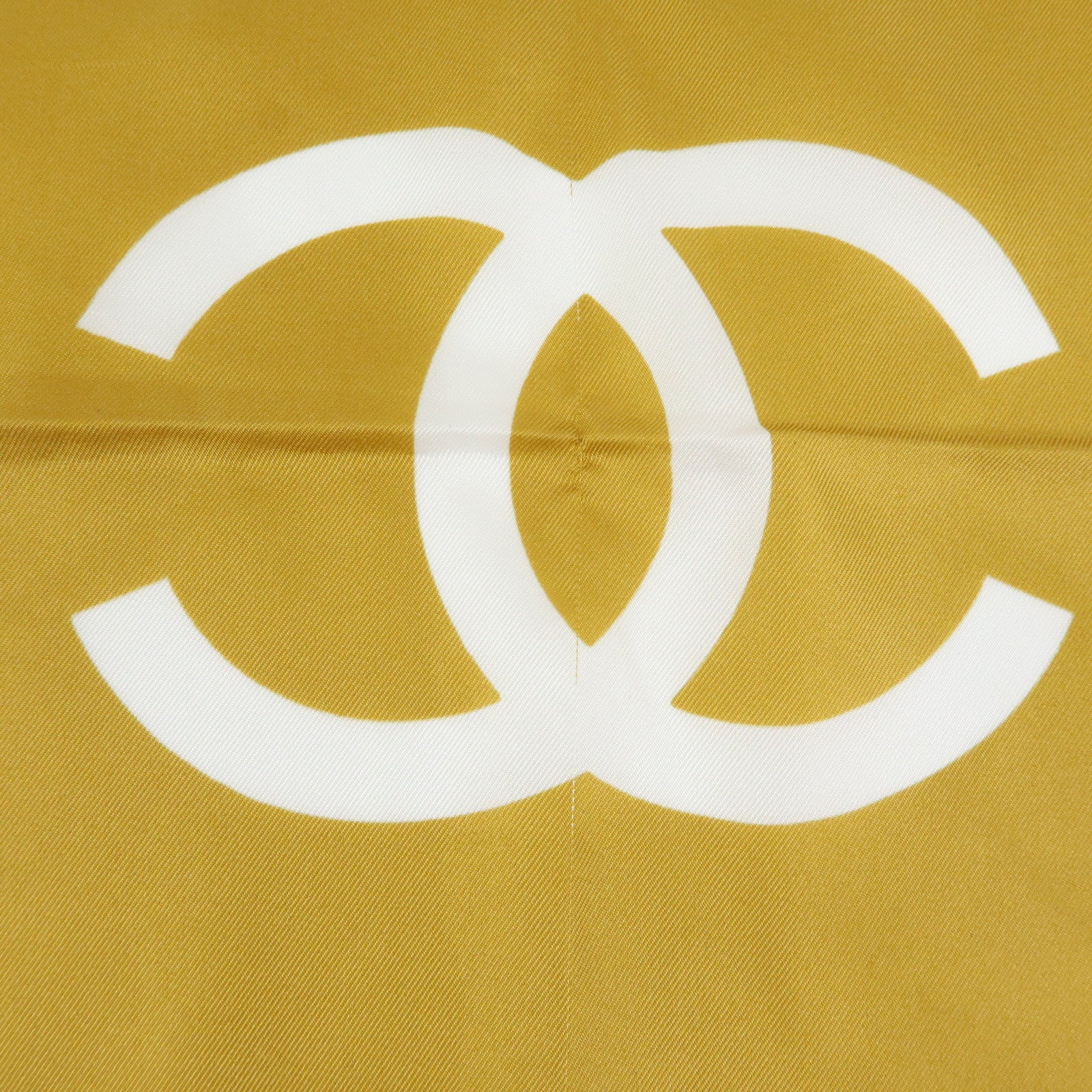 CHANEL Silk 100% Scarf COCO Mark Flower Motif Gold Red