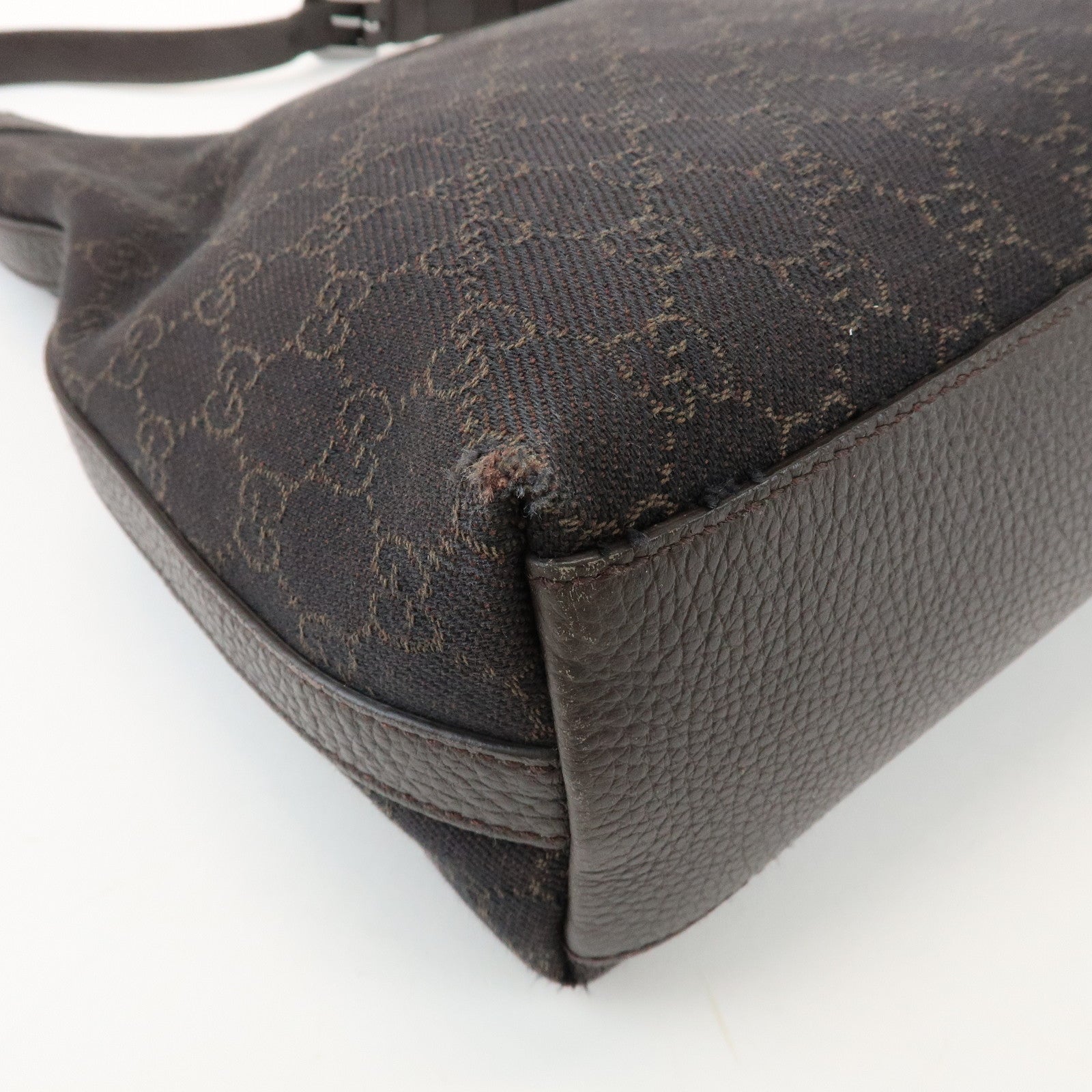 GUCCI Interlocking G Leather GG Denim Shoulder Bag Brown 339553