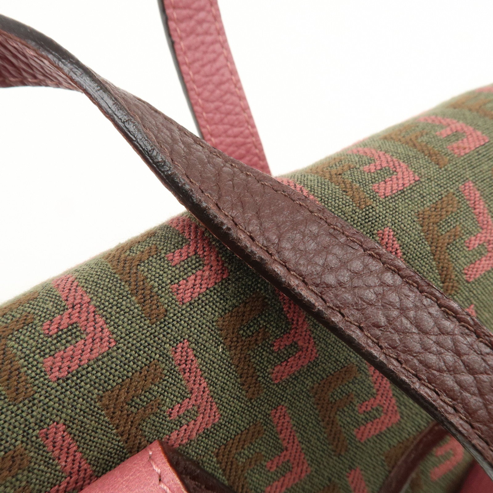 FENDI Zucchino Logo Canvas Leather Hand Bag Brown Pink 8BN147