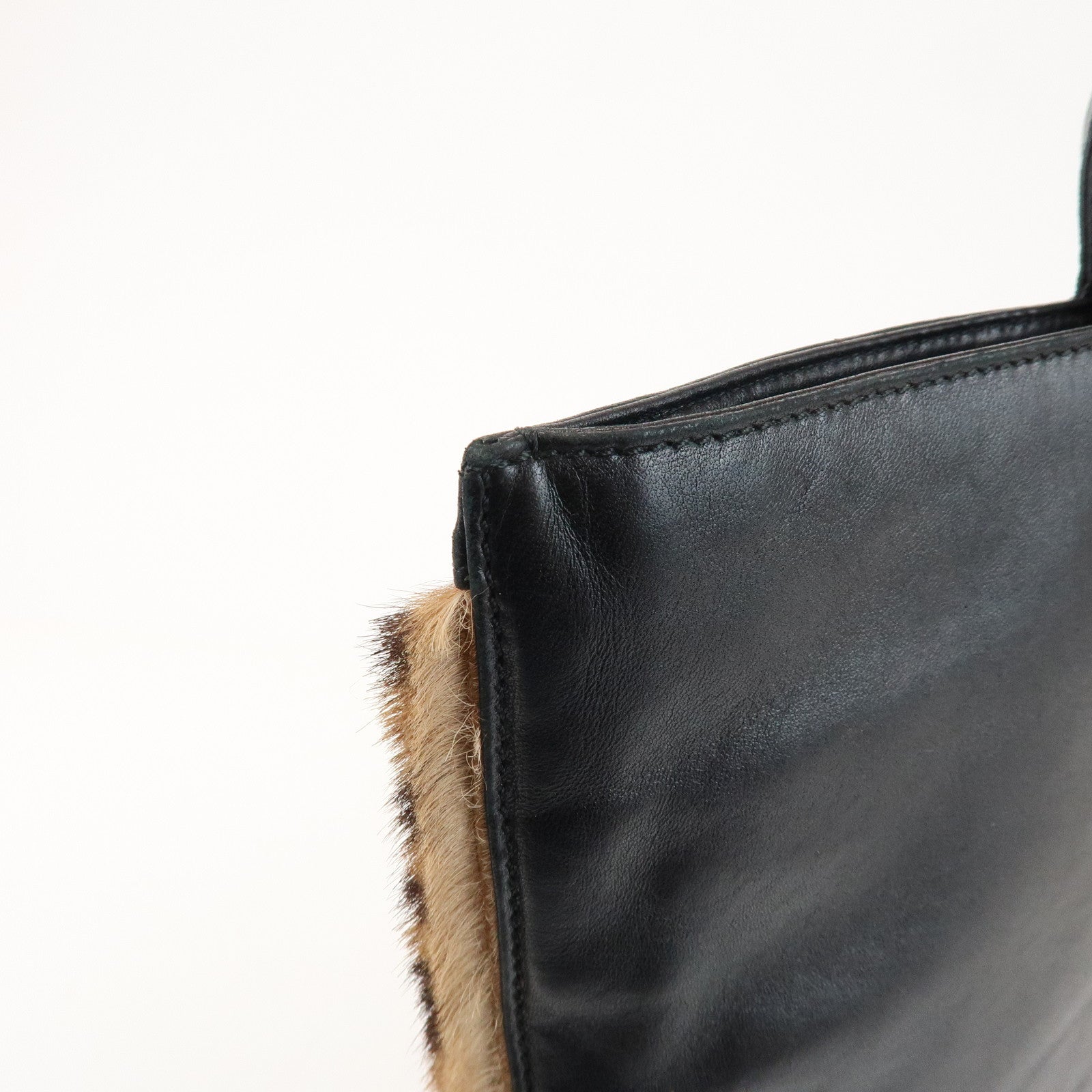 LOEWE Unborn Calf Leather Tote Bag Hand Bag Brown Black