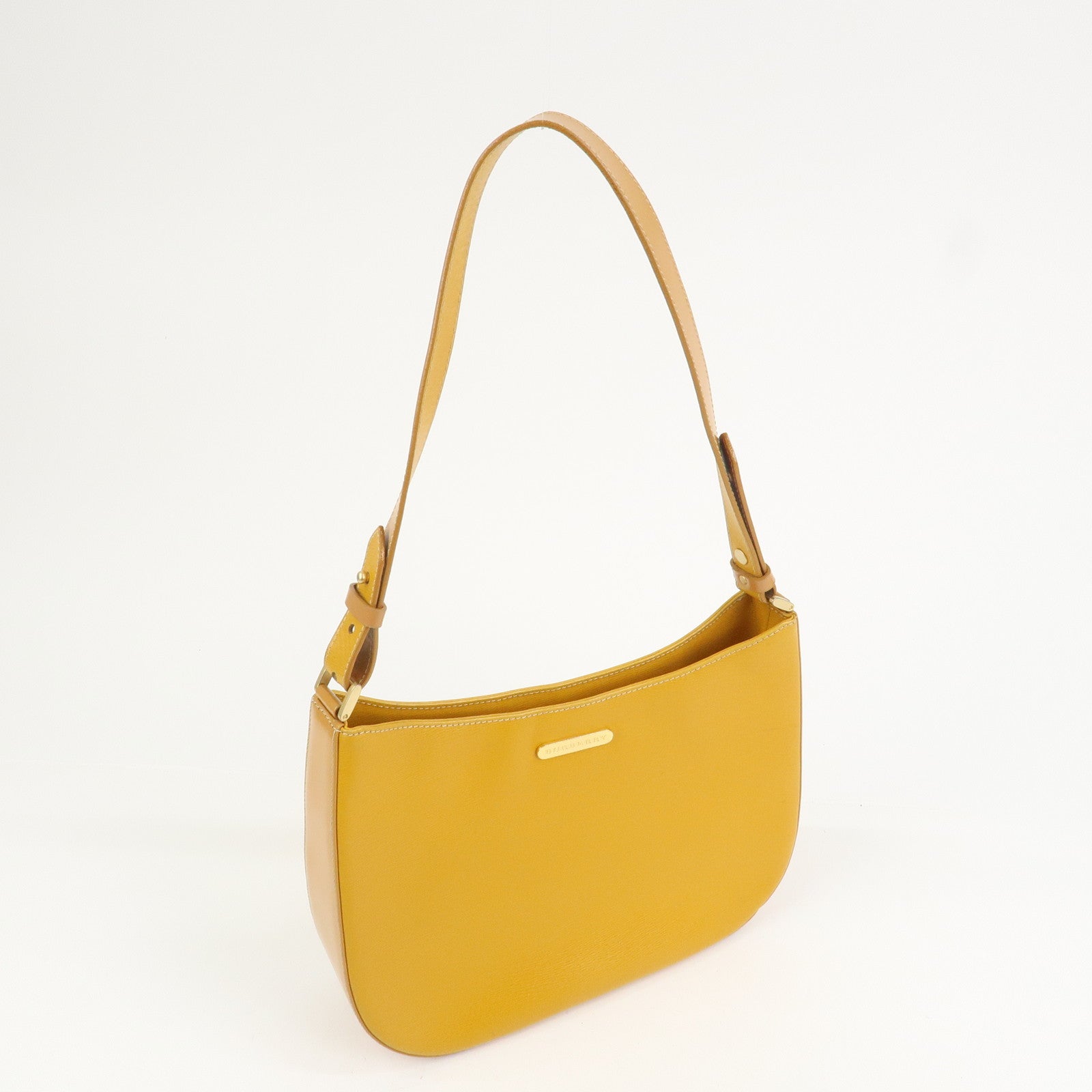 BURBERRY Logo Leather Shoulder Bag Hand Bag Yellow Beige