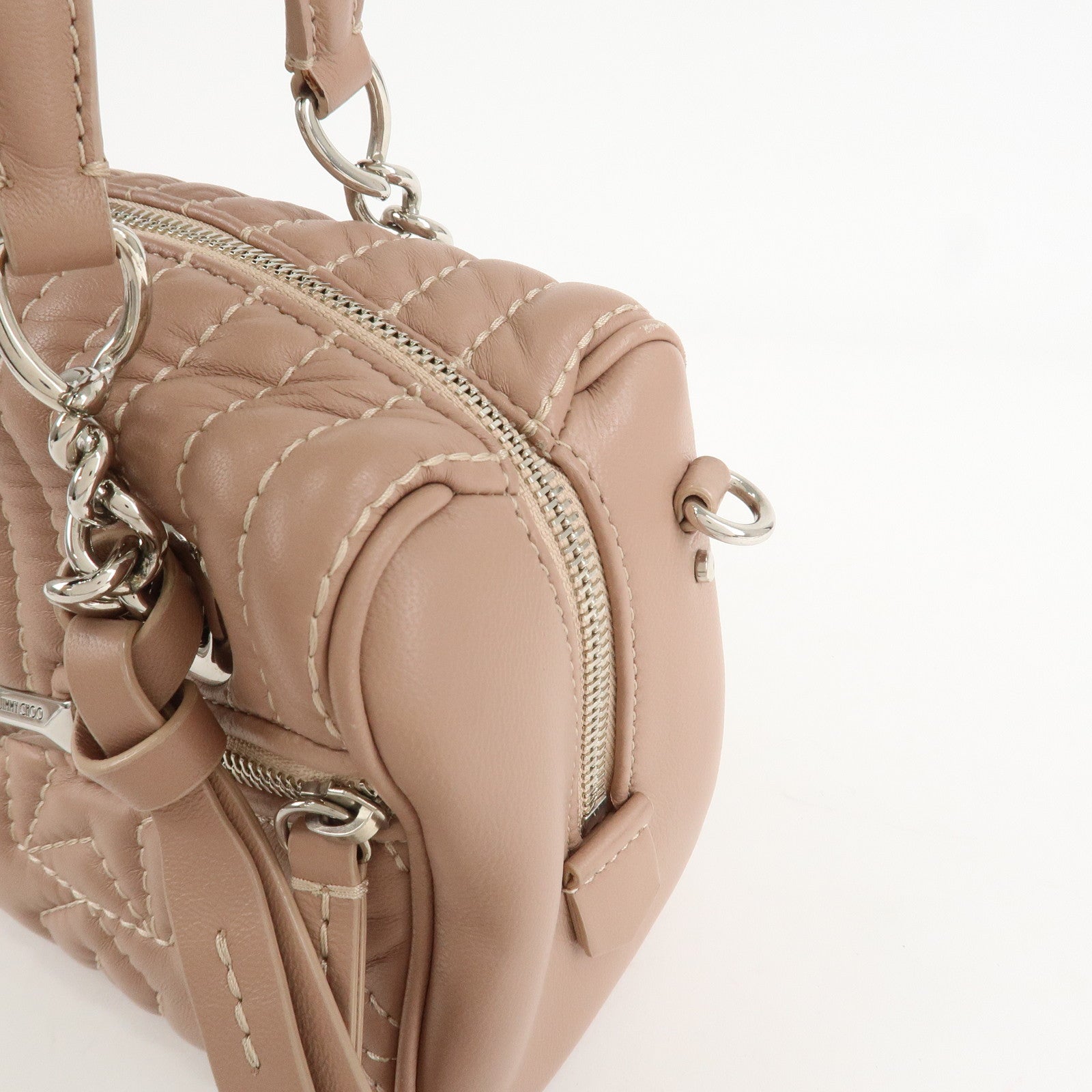 JIMMY CHOO Leather HELIA BOWLING S 2Way Hand Bag Pink Beige