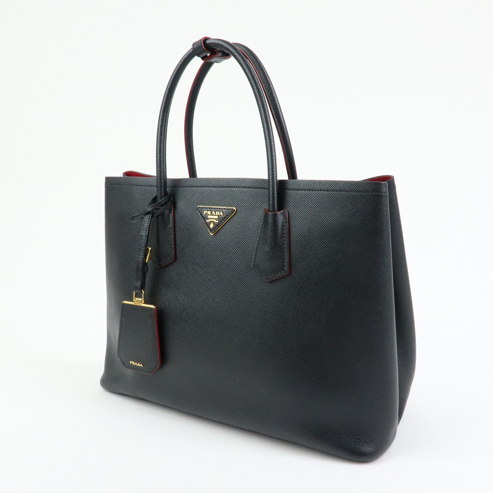 PRADA Triangle Logo Saffiano Leather Tote Bag Hand Bag Black BN2756