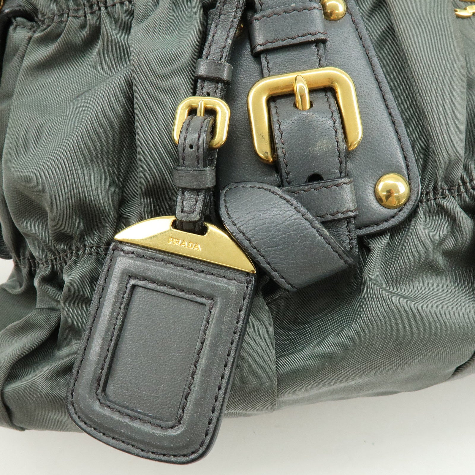 PRADA Nylon Leather 2Way Bag Hand Bag Shoulder Bag Gray BN1407