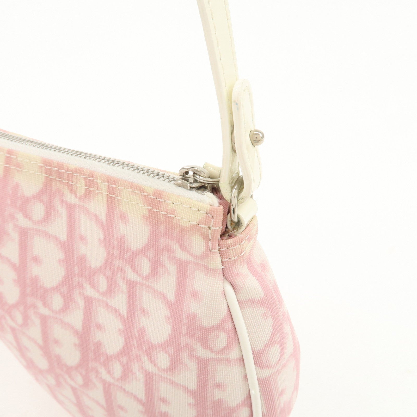 Christian Dior Trotter PVC Leather Saddle Pouch Hand Bag Pink White