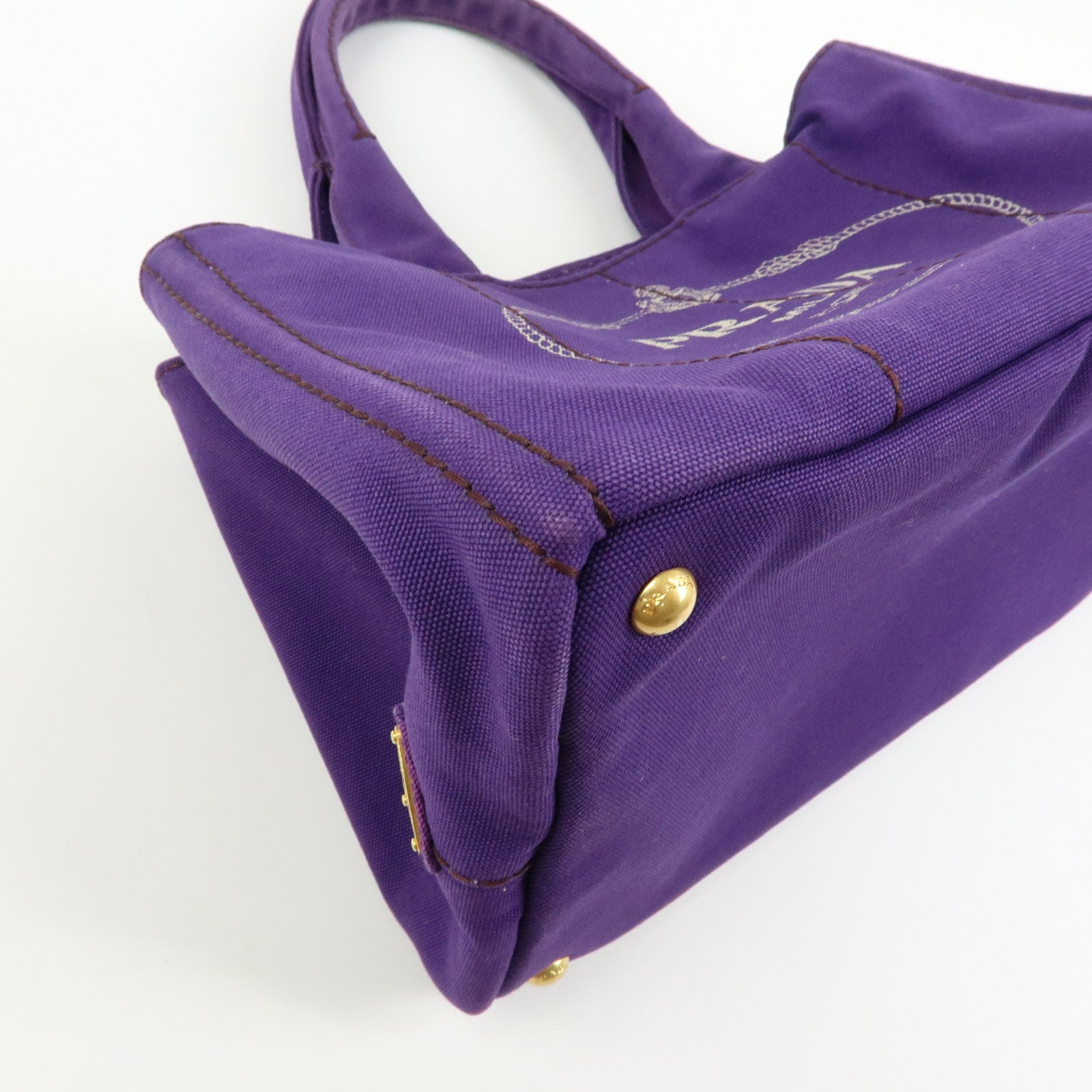 PRADA Canapa Triangle Logo Canvas Tote Bag Hand Bag Purple B1877B
