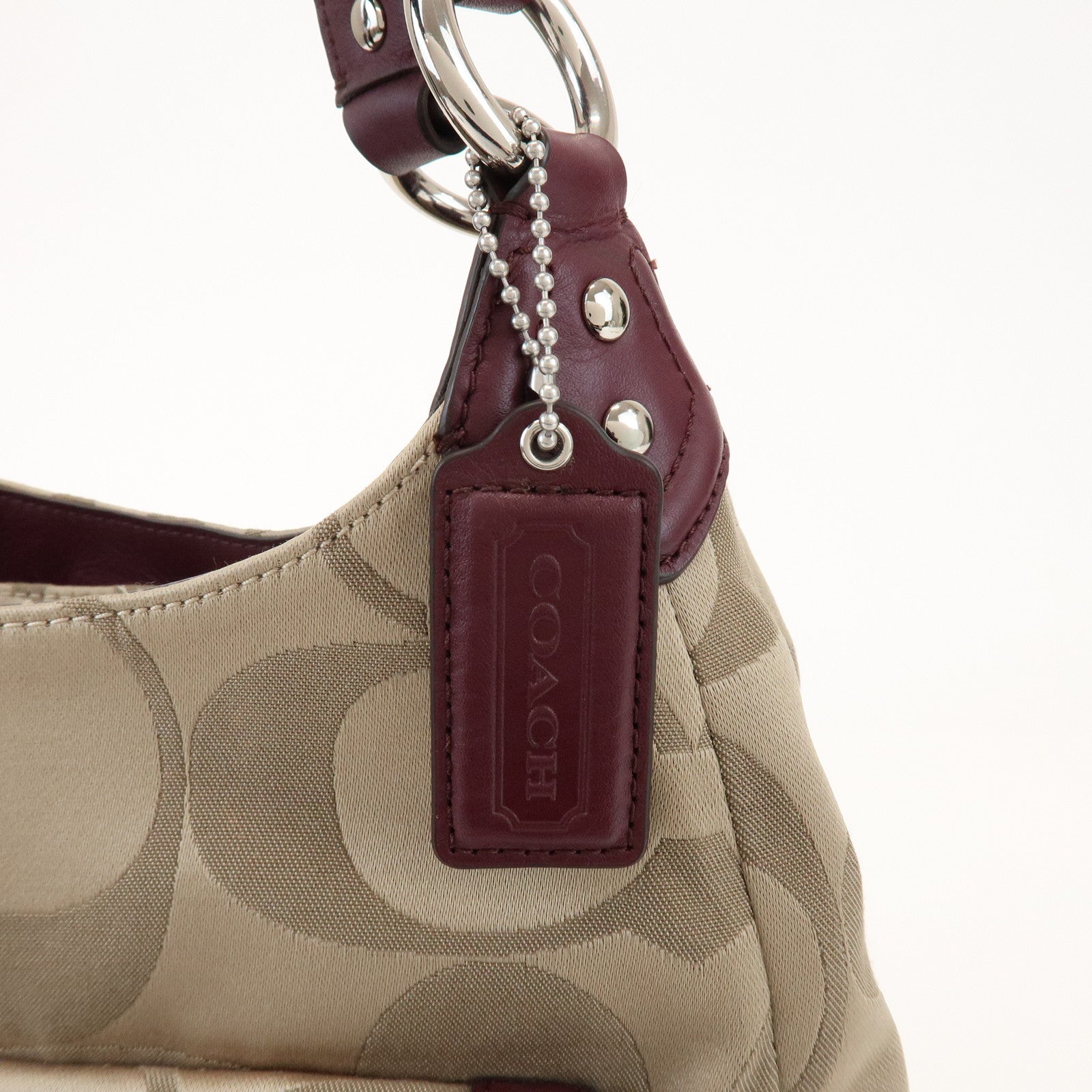 COACH Signature Canvas Leather Shoulder Bag Hand Bag Beige Bordeaux