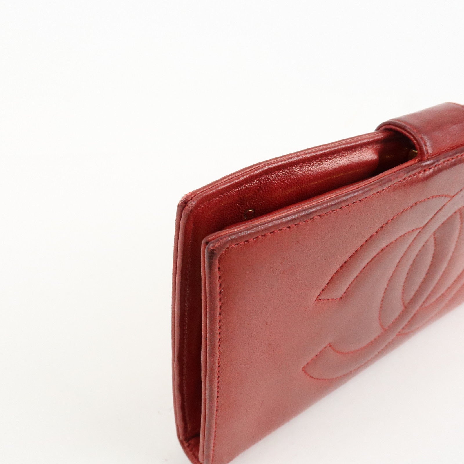 CHANEL COCO Mark Caviarskin Bi-fold Wallet Red A01429 Used