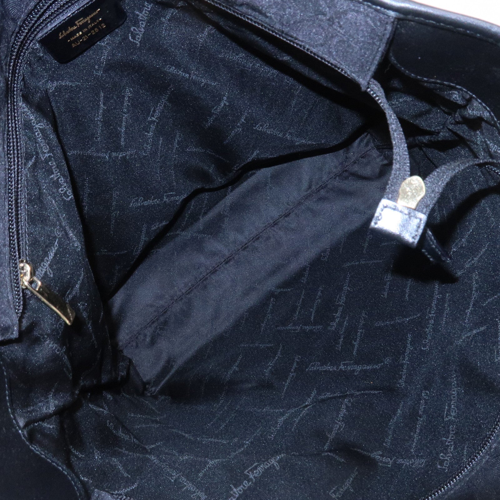 Ferragamo Gancini Canvas Leather Tote Bag Black AAU-21-2812