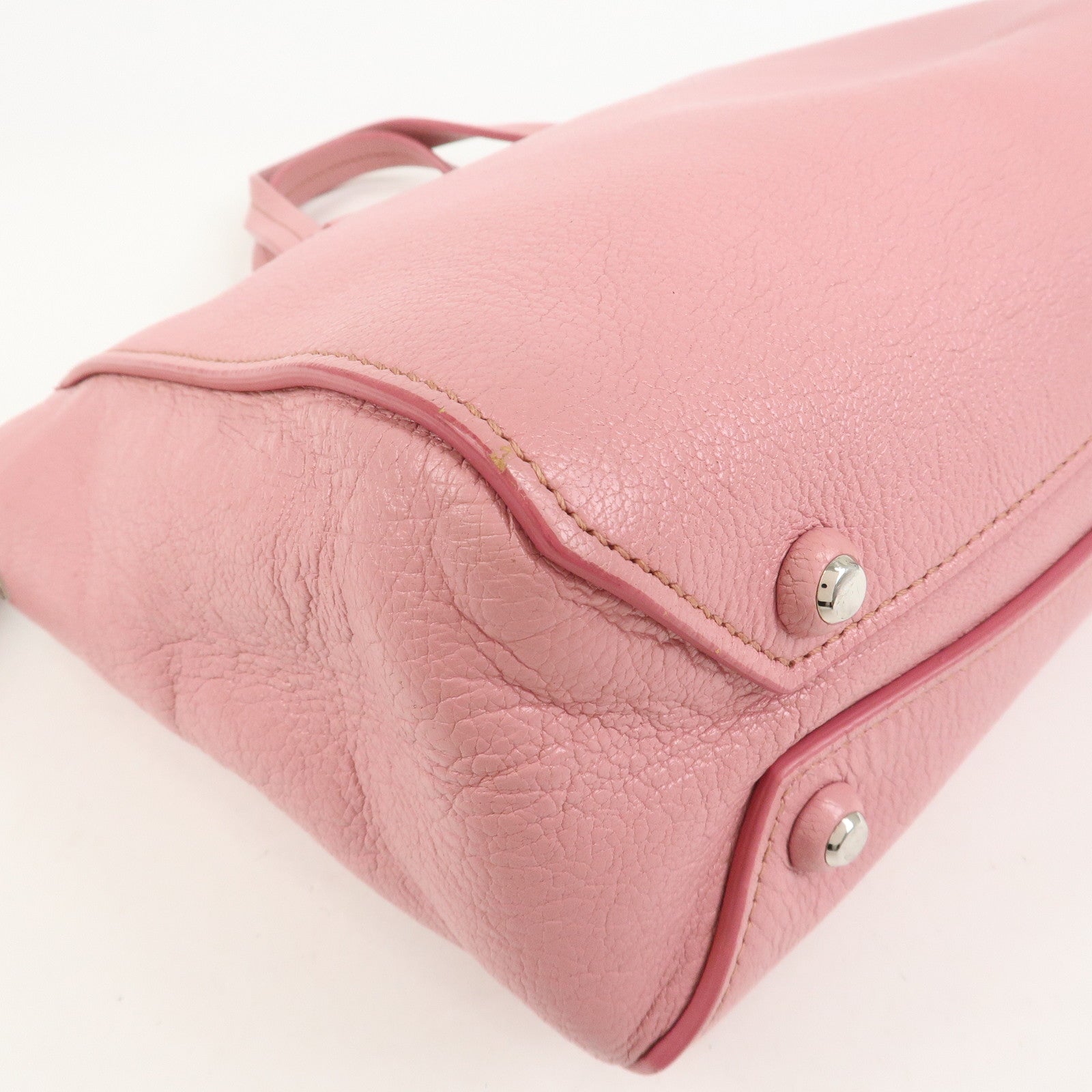 MIU MIU Logo Madras Leather Hand Bag Tote Bag Pink