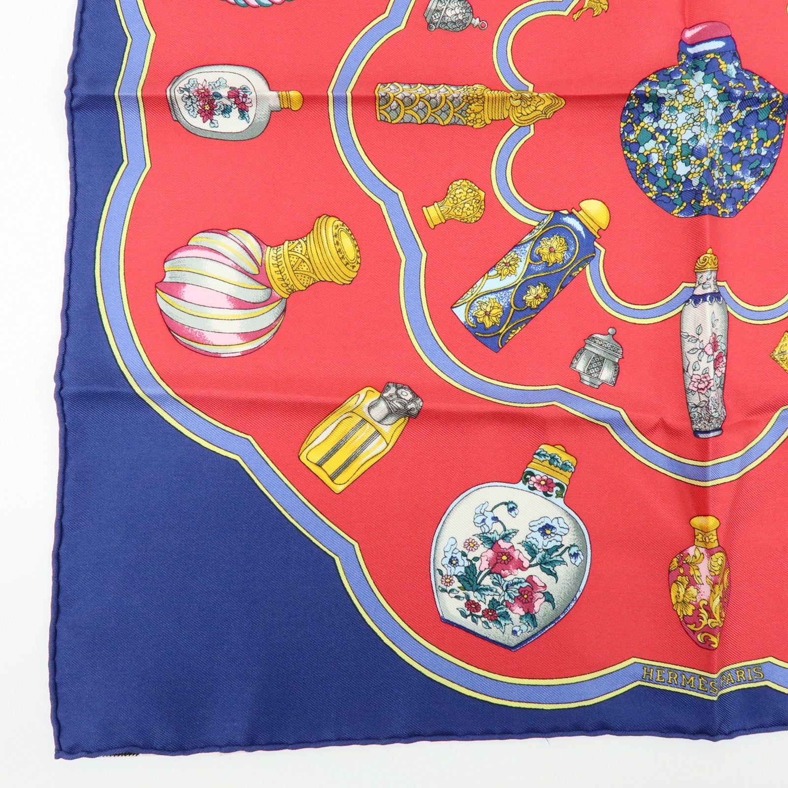 HERMES Carre 45 Set of 2 Silk 100% Scarf Red Navy Gray