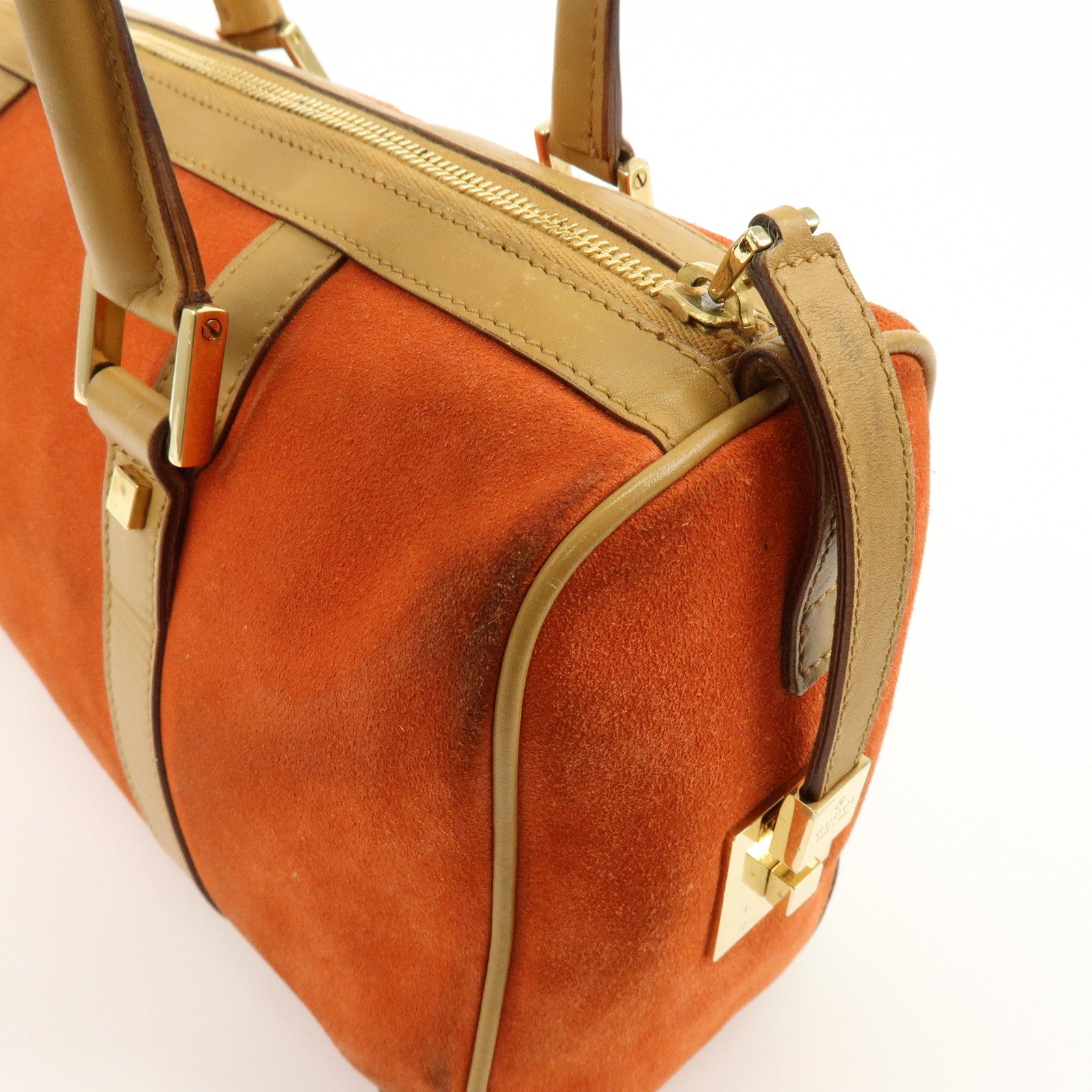 GUCCI Logo Suede Leather Hand Bag Orange Brown 000.0851