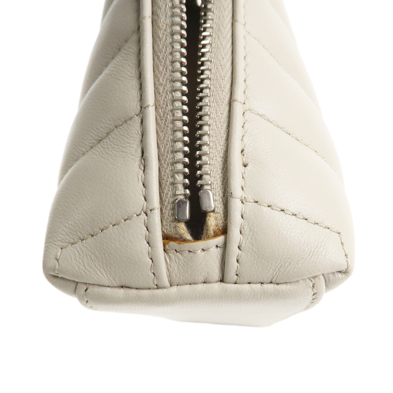 SAINT LAURENT Leather Pouch Cosmetic Pouch Light Grey