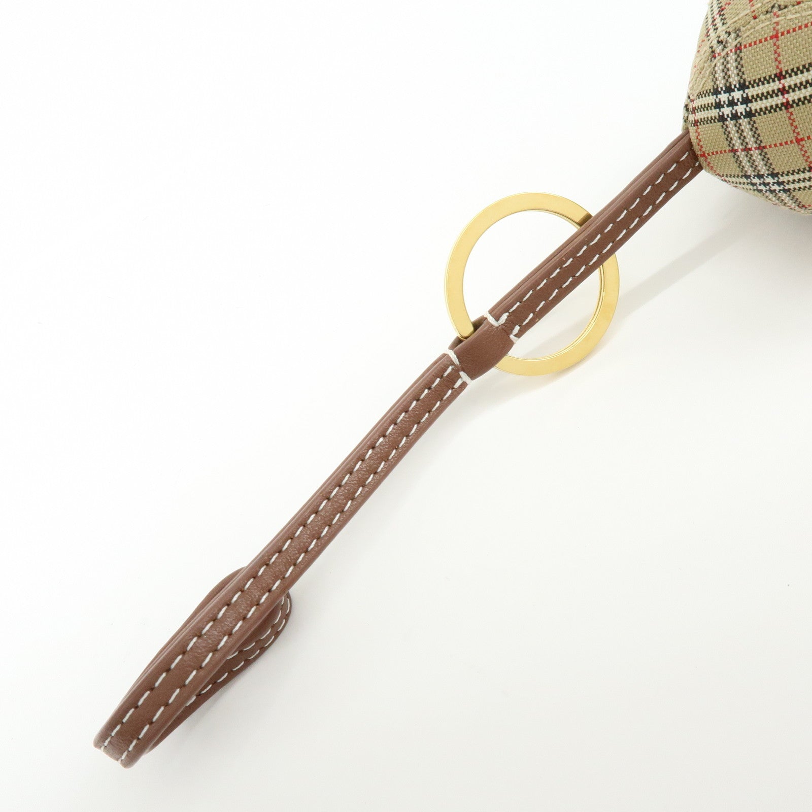 BURBERRY Nova Plaid Bear Motif Leather Canvas Bag Charm Key Chain