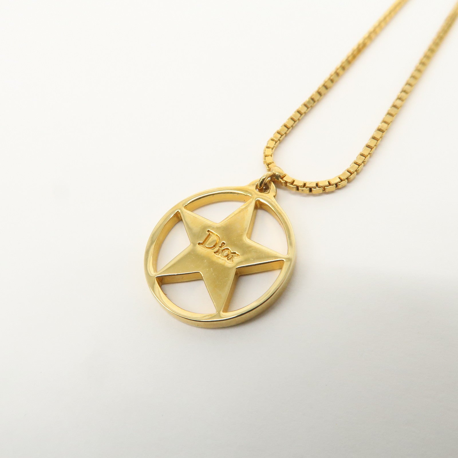 Christian Dior Logo Star Metal Necklace Gold