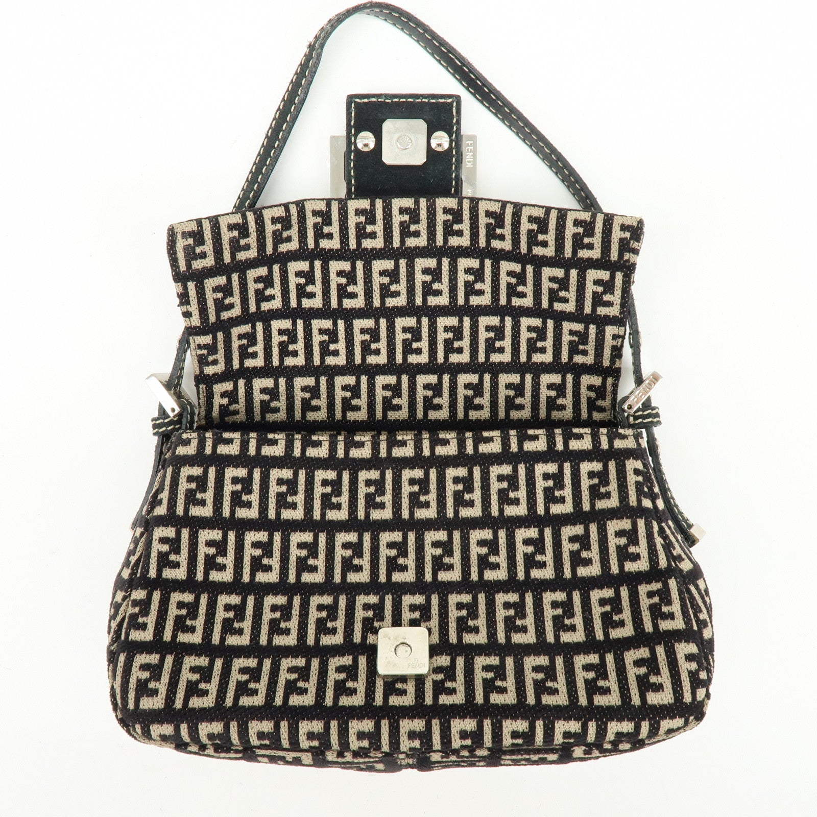 FENDI Mini Mamma Baguette Zucchino Canvas Shoulder Bag 8BR180