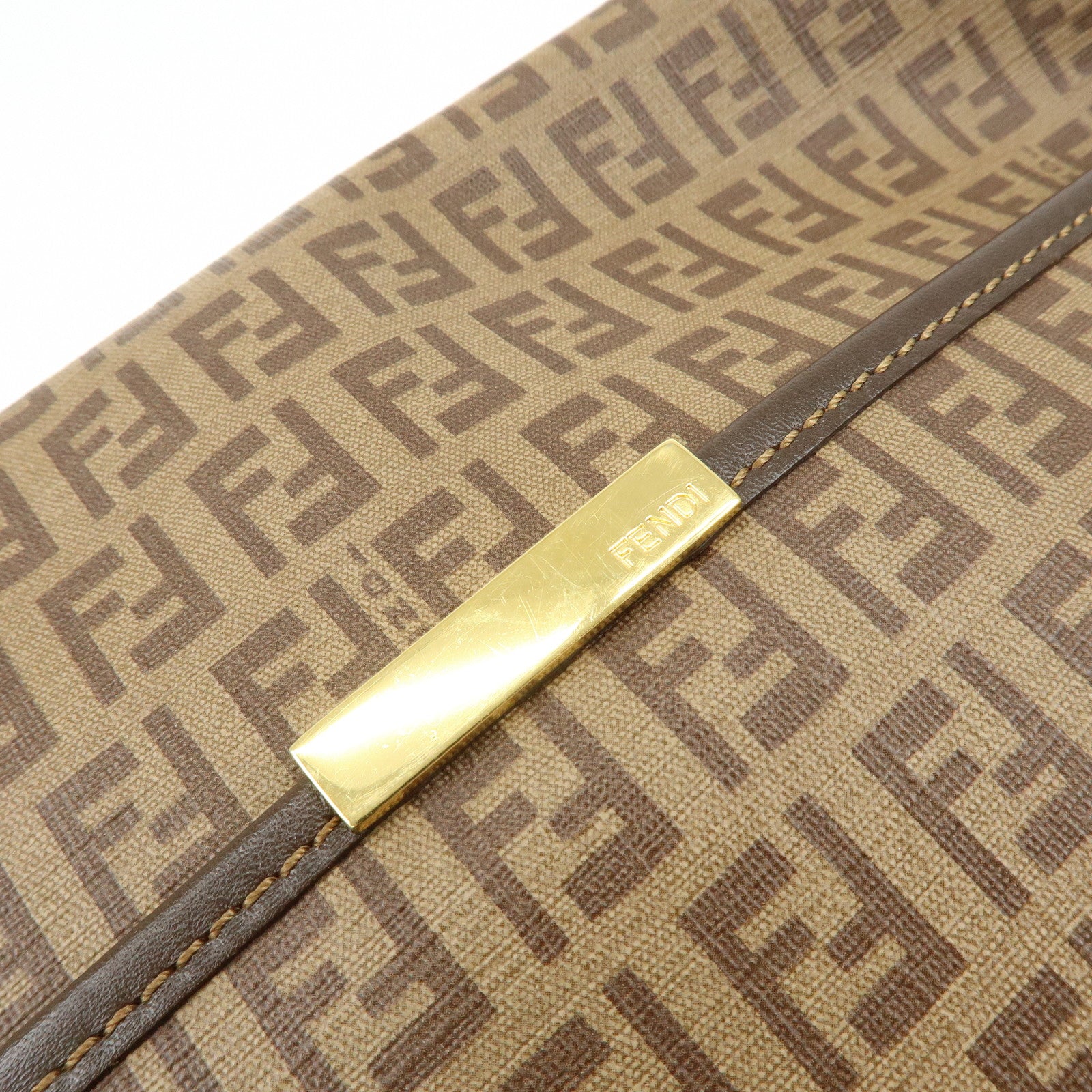 FENDI Zucchino PVC Leather Shoulder Bag Crossbody Bag Brown 8BT206