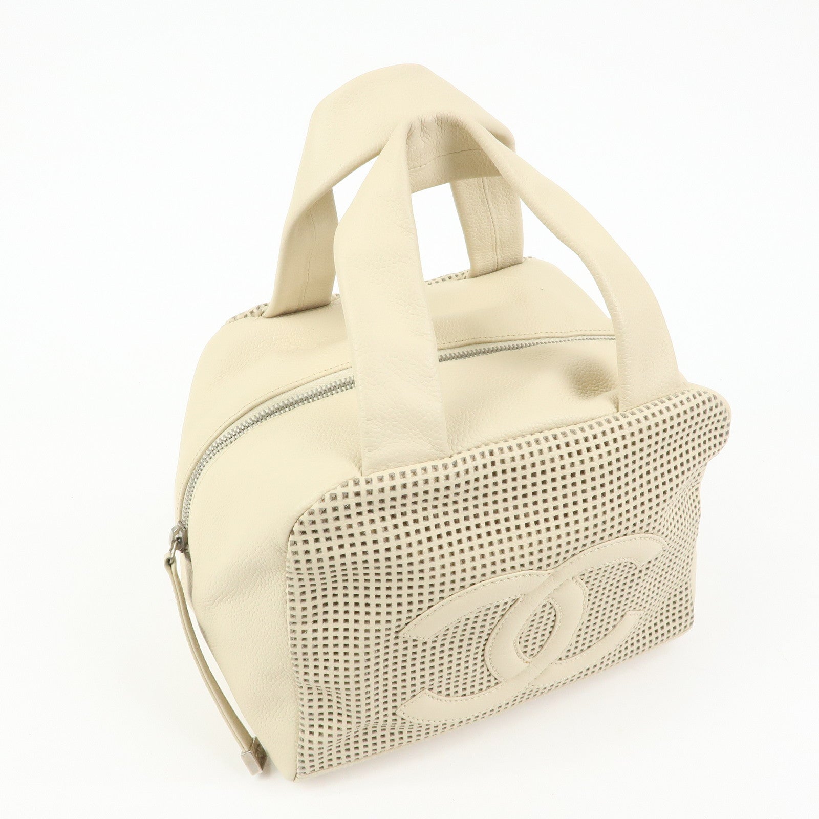 CHANEL COCO Mark Caviarskin Hand Bag Cosmetic Pouch Ivory
