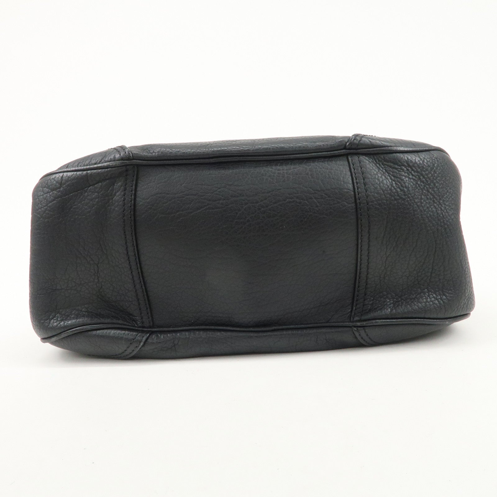 CELINE Leather Boston Bag Hand Bag Black Silver Hardware Used