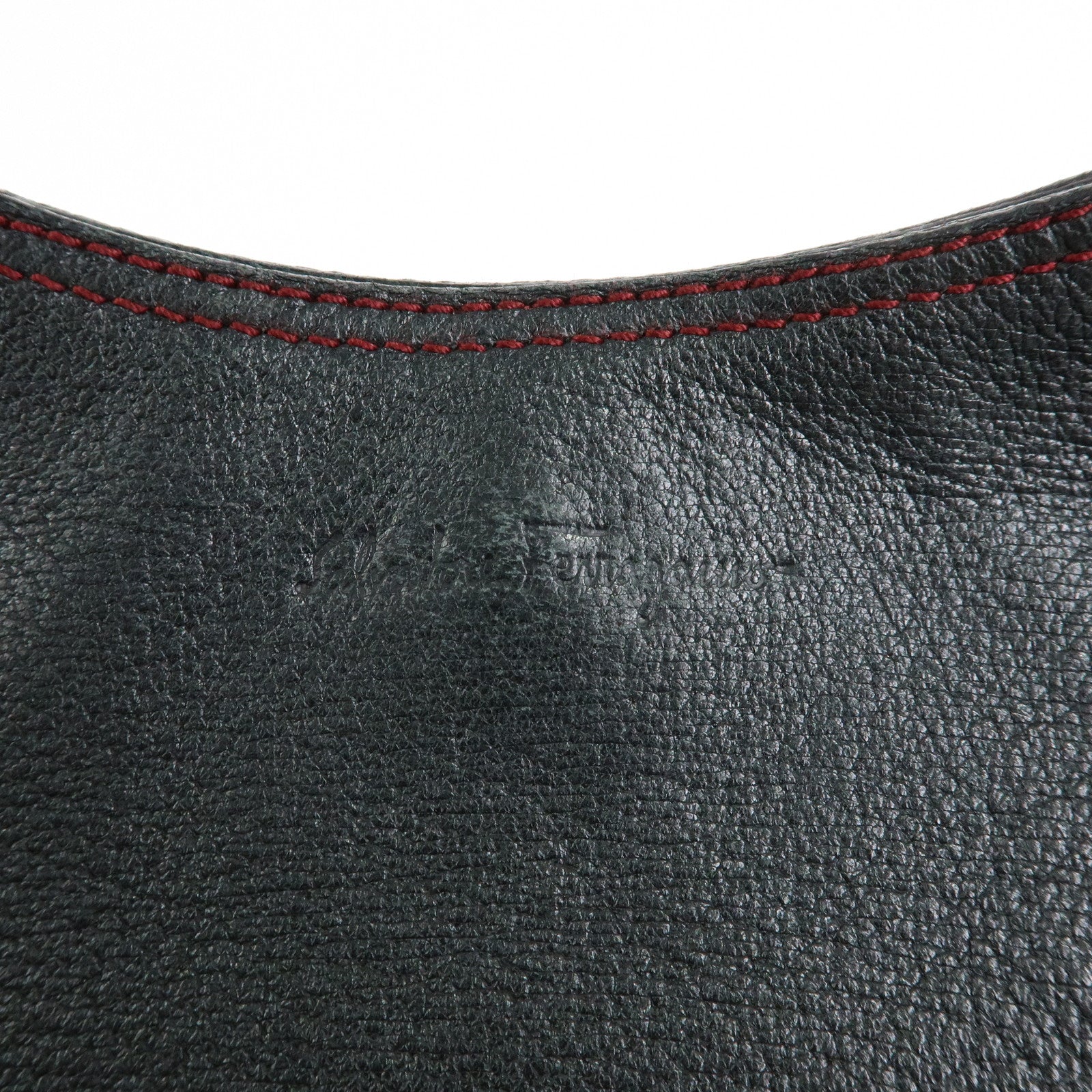 Ferragamo Leather Red Stich Shoulder Bag Hand Bag Black