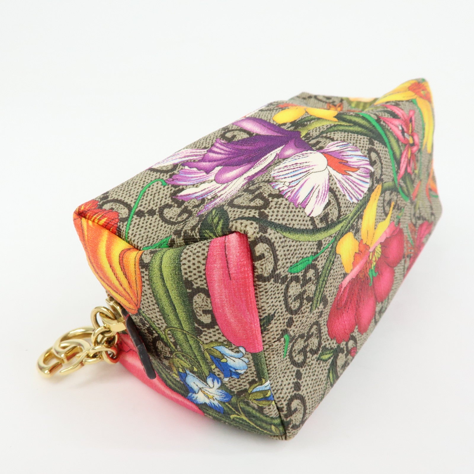 GUCCI GG Marmont Flora GG Supreme Cosmetic Pouch Beige Red 548394