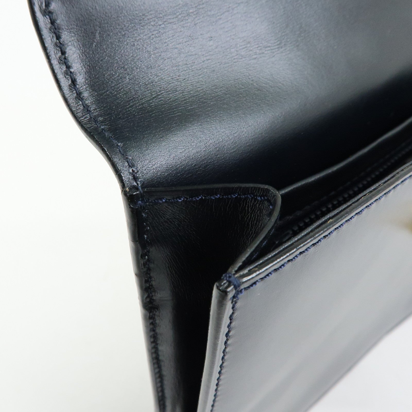 CELINE Leather Envelope Flap Clutch Bag Pouch Navy