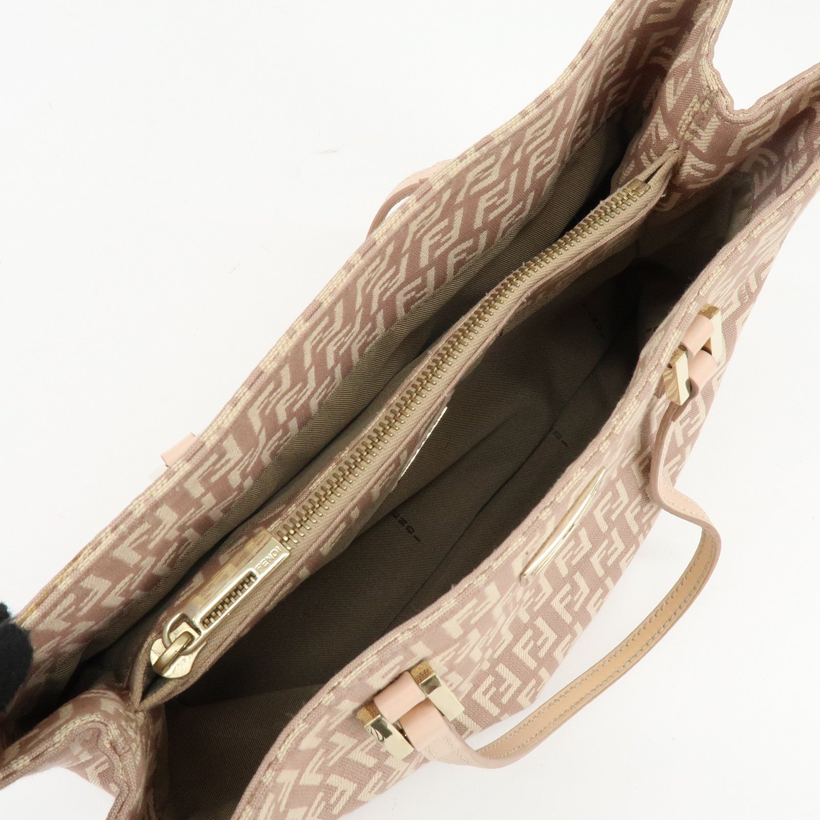 FENDI Zucchino Canvas Leather Hand Bag Tote Bag Pink Beige 8BH132