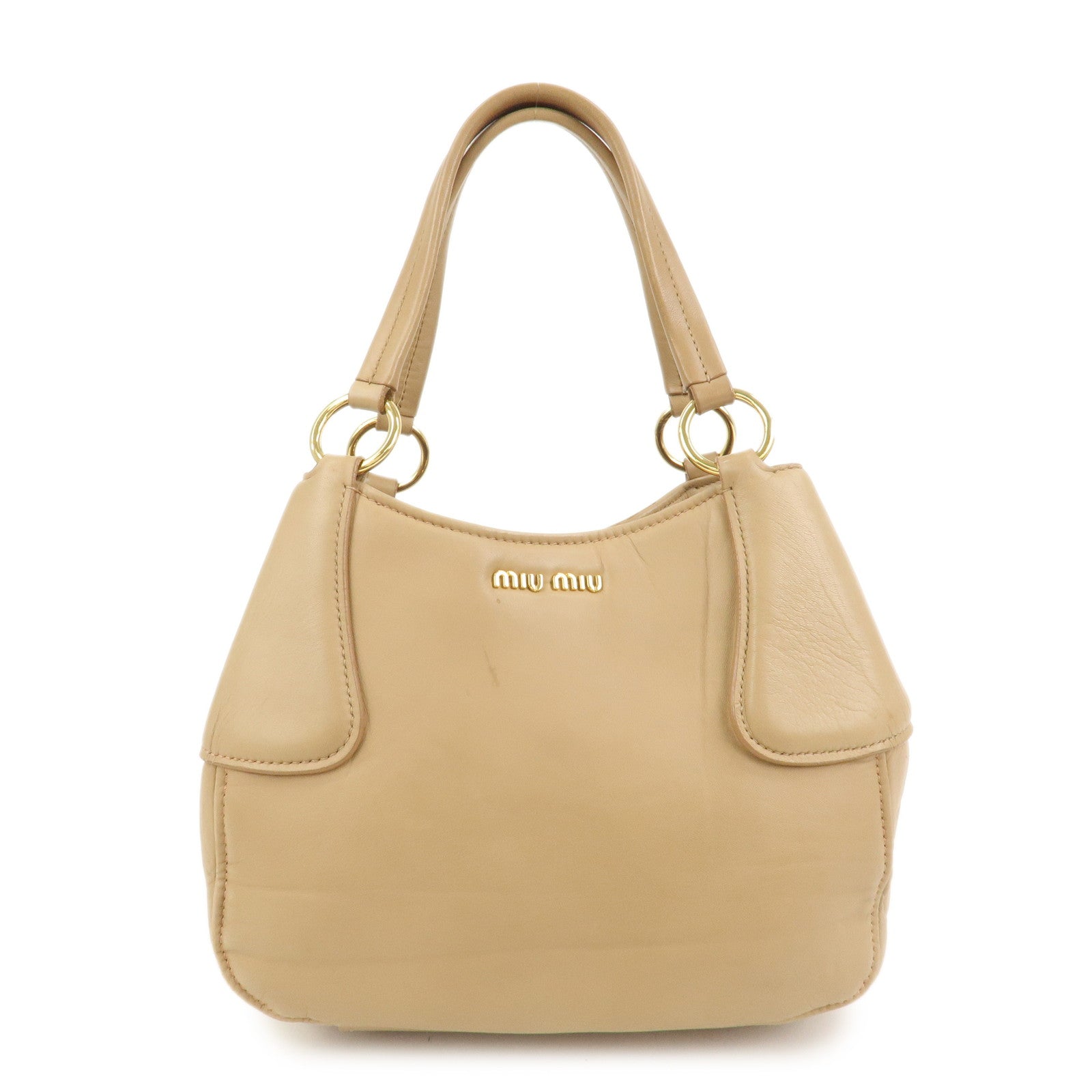 MIU MIU Logo Leather Shoulder Bag Hand Bag Light Brown RR1378