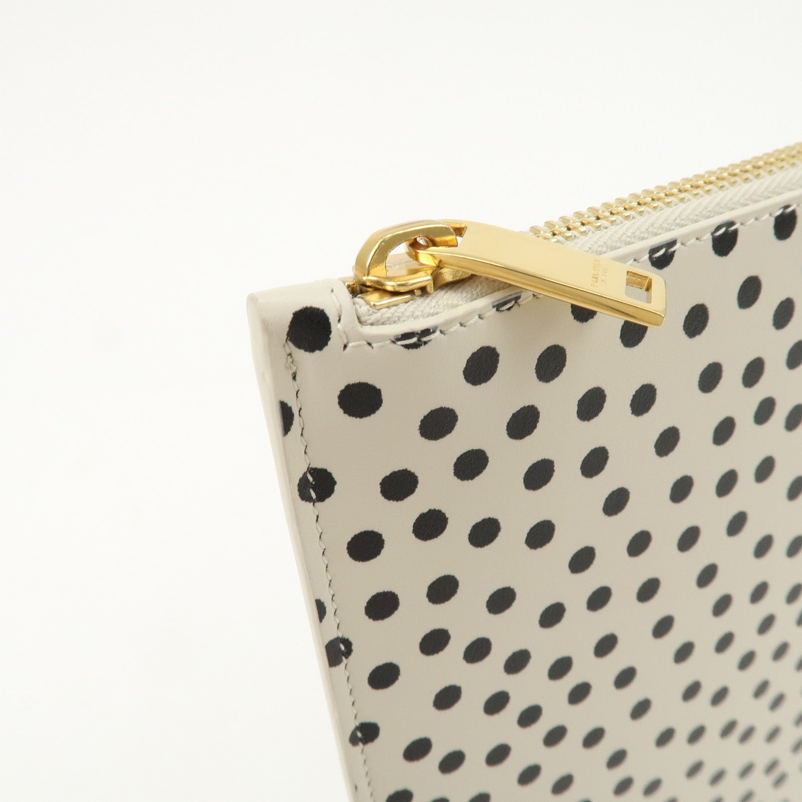 SAINT LAURENT Leather Clutch Bag Black White Gold Hardware 635099