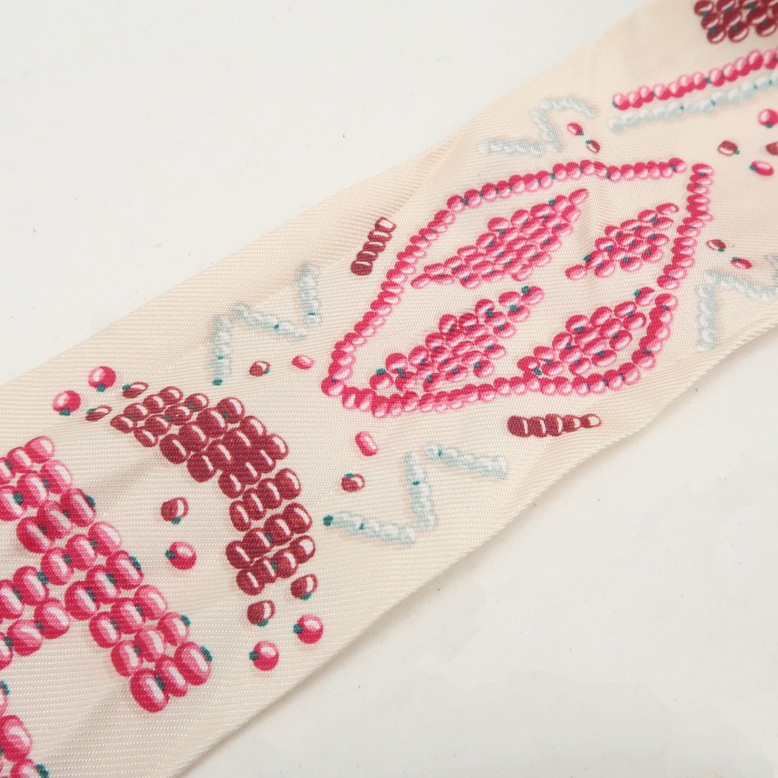 HERMES Twilly Silk 100% KELLY EN PERLES Scarf Ivory Pink