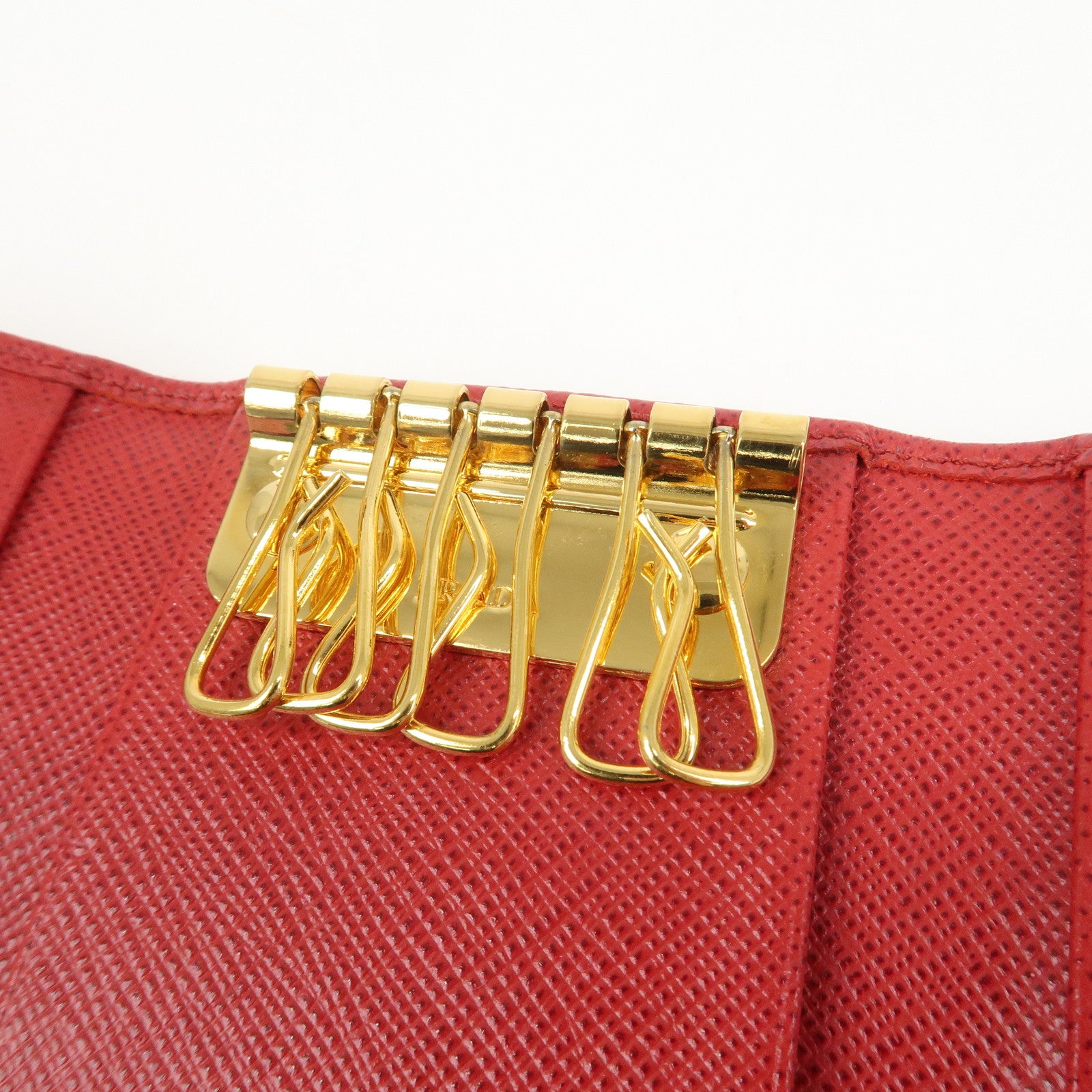 PRADA Logo Saffiano Leather Key Case Key Holder Red 11BG222