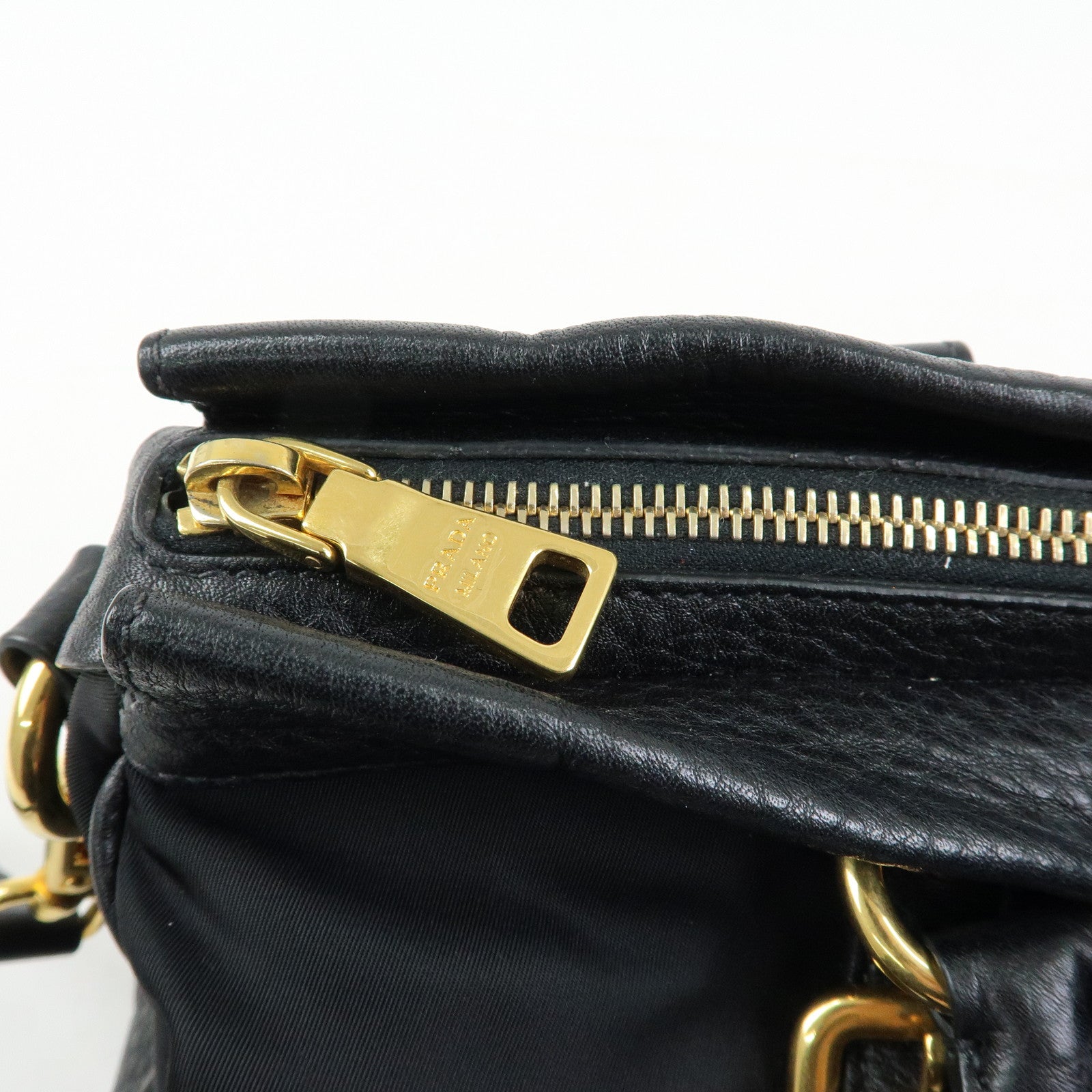 PRADA Logo Nylon Leather 2Way Shoulder Bag Hand Bag Black BN2032