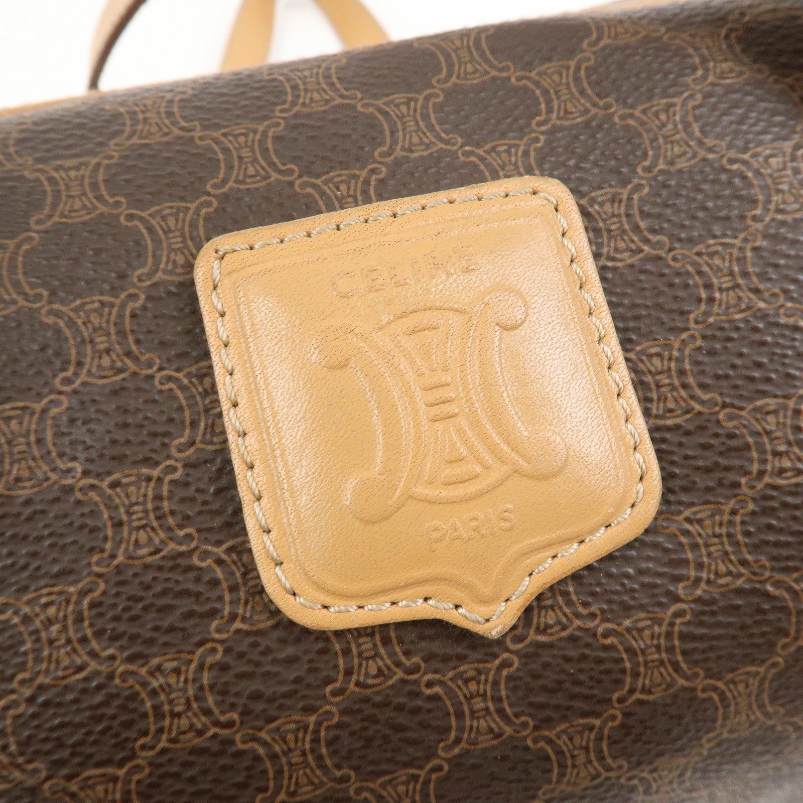 CELINE Macadam Canvas Leather Boston Bag Tote Bag Brown