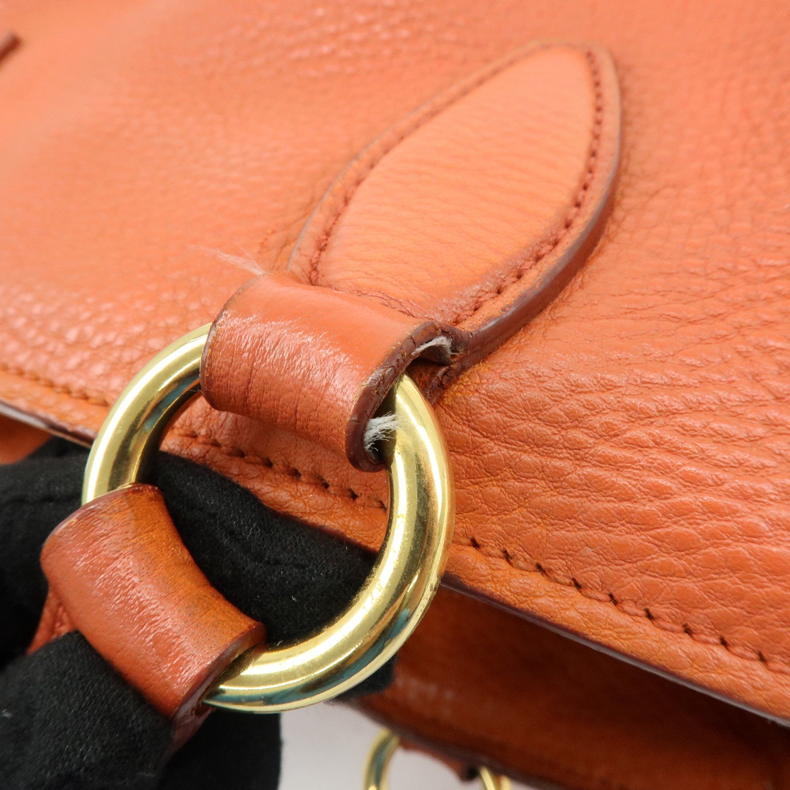 MIU MIU Logo Leather Hand Bag Tote Bag Orange