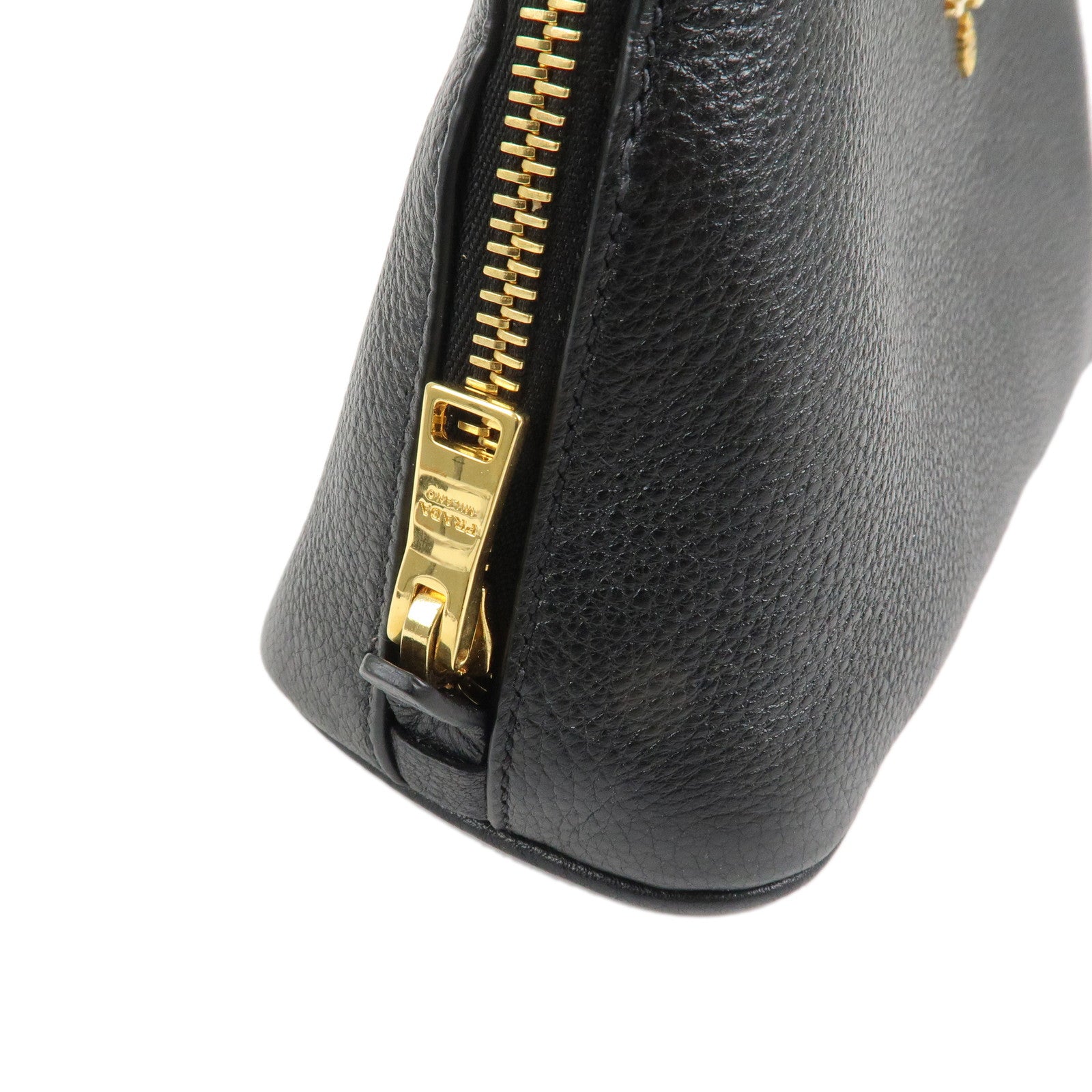 PRADA Logo Vitello Daino Leather Cosmetic Pouch Black 1NA024