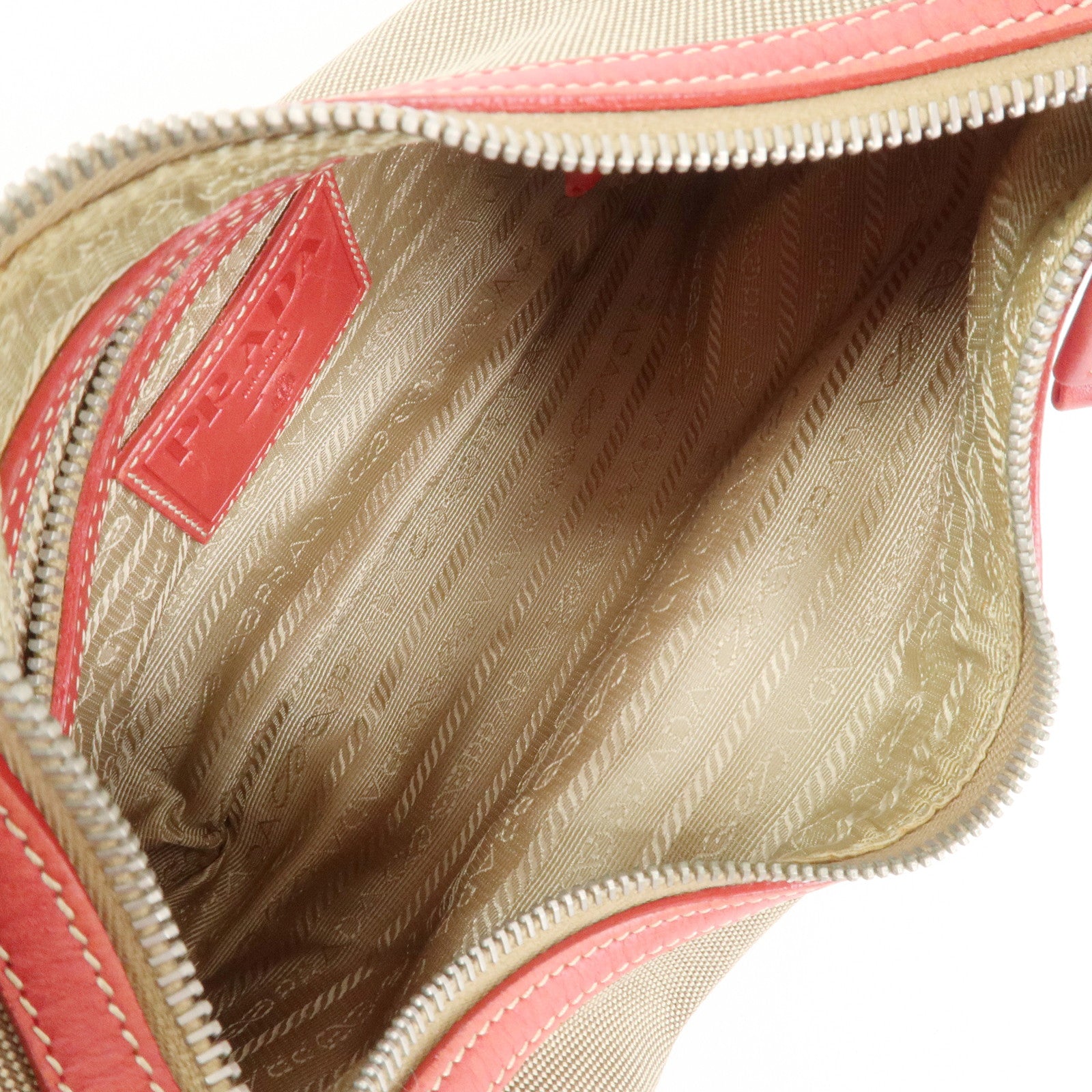 PRADA Logo Jacguard Leather Shoulder Bag Light Brown Red BR3429