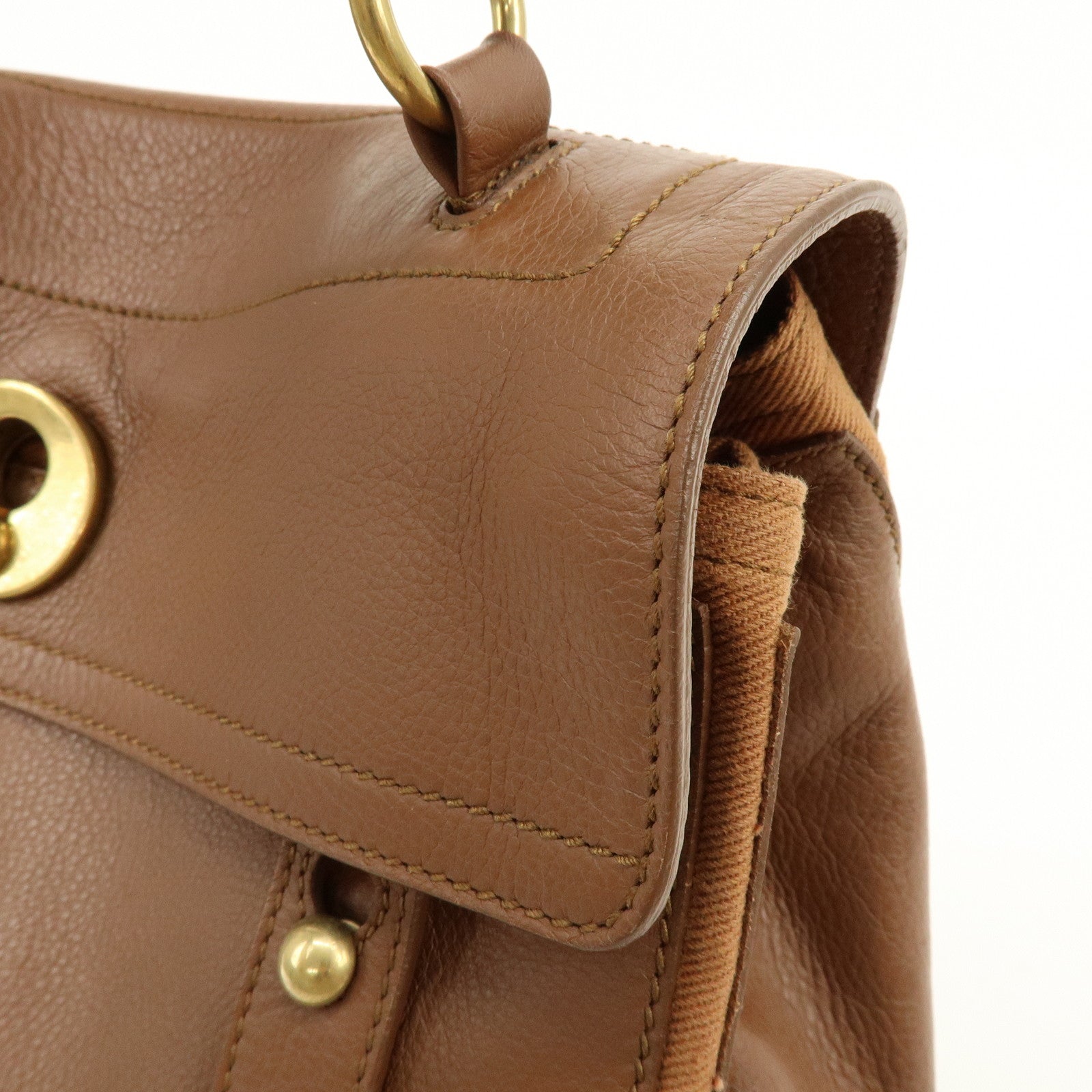 SAINT LAURENT PARIS Muse Two Leather Canvas 2WAY Bag Brown 229680