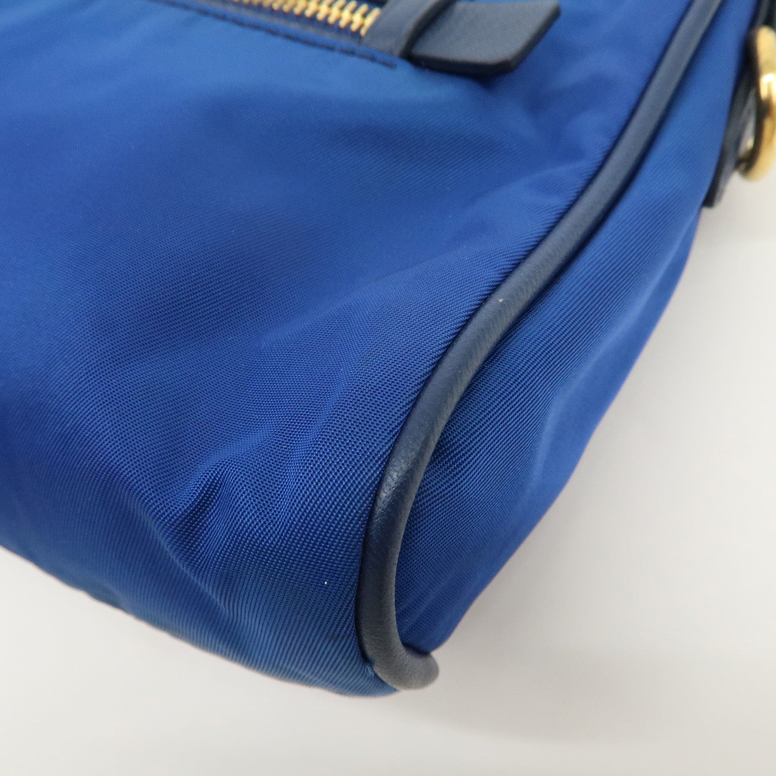 PRADA Triangle Logo Nylon Leather Mini Shoulder Bag Blue BN1834