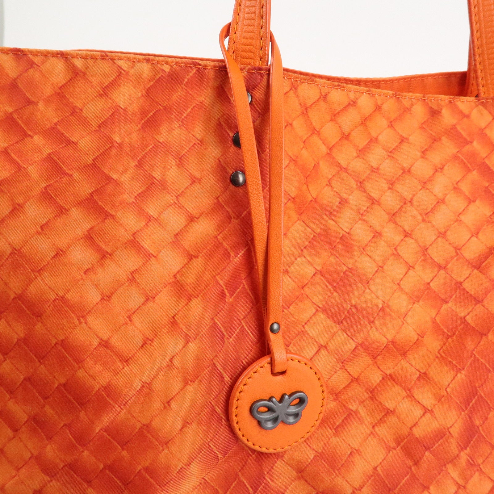 BOTTEGA VENETA Intrecciato Lujon Nylon Leather Tote Bag Orange Used