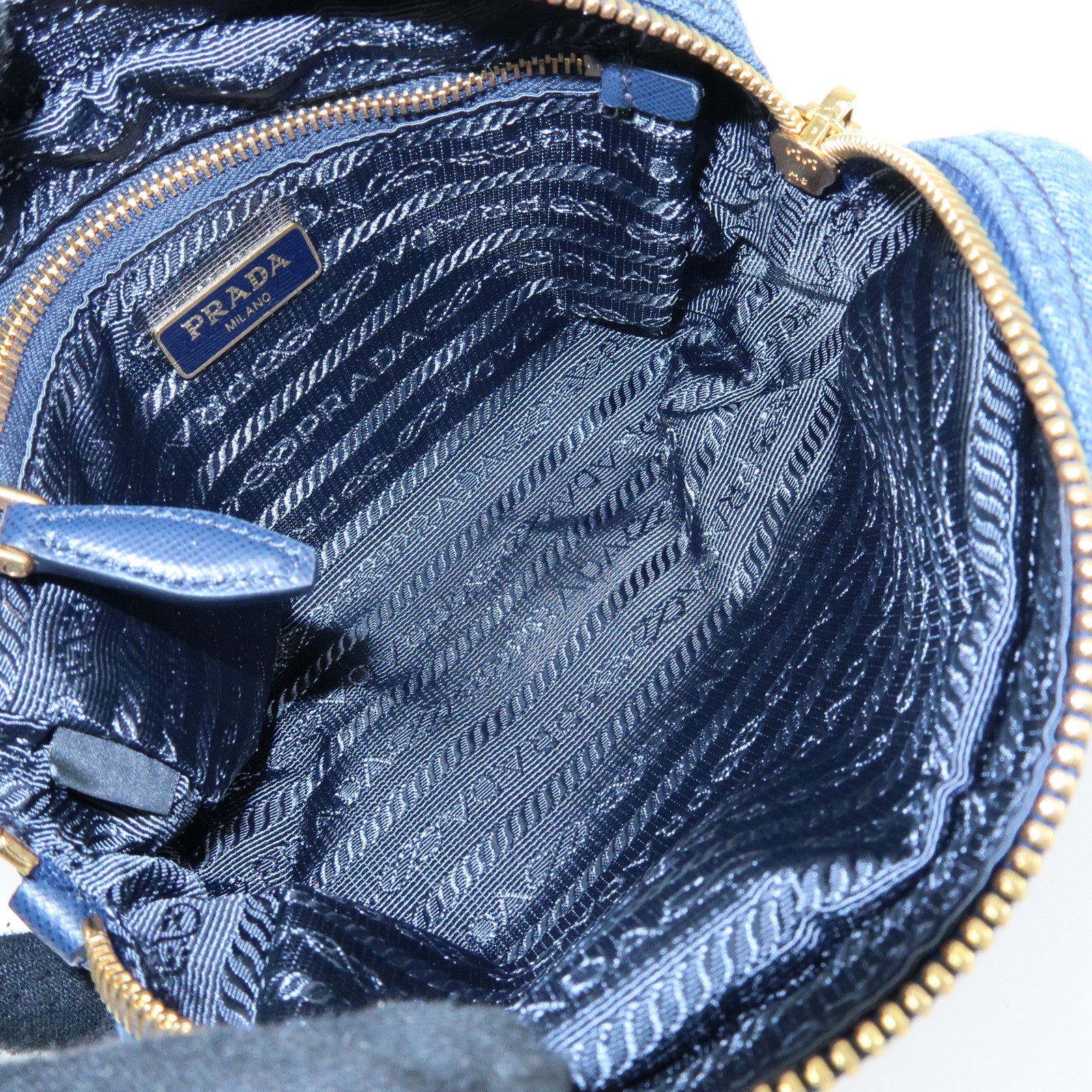 PRADA Triangle Logo Denim Cosmetic Pouch Accessory Pouch Blue
