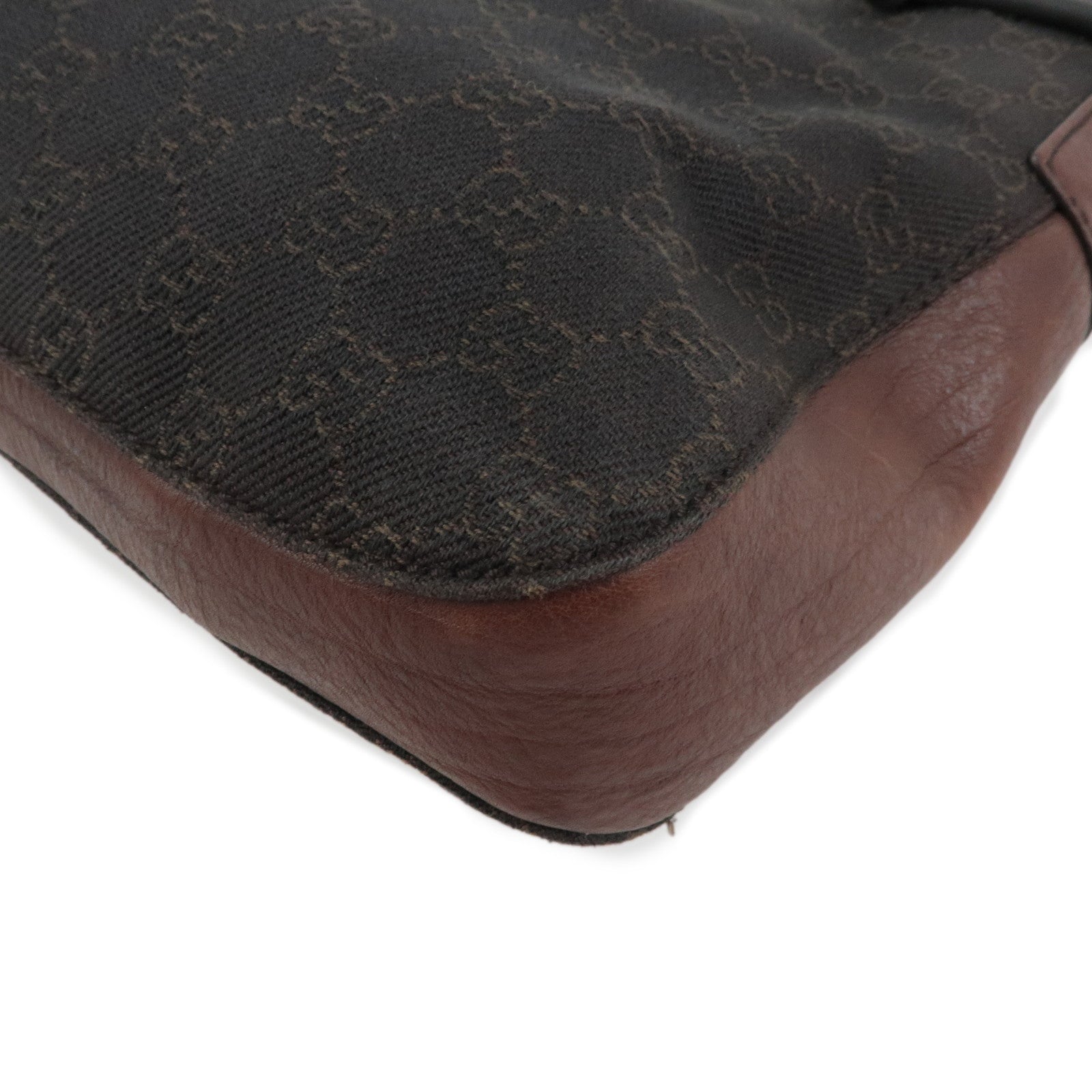 GUCCI Horsebit GG Monogram Leather Shoulder Bag Dark Brown 17325