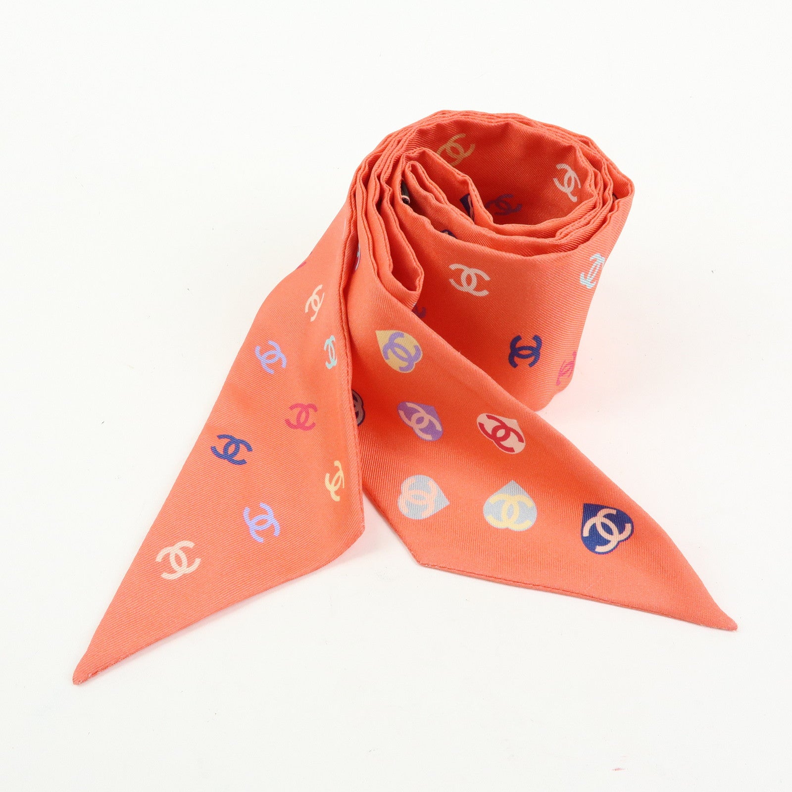 CHANEL Twilly Heart COCO Mark Silk 100% Scarf 6x118 Pink