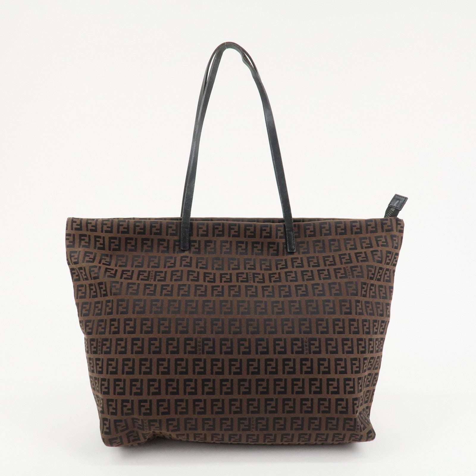 FENDI Zucchino Canvas Leather Tote Bag Shoulder Bag Brown 8BH025