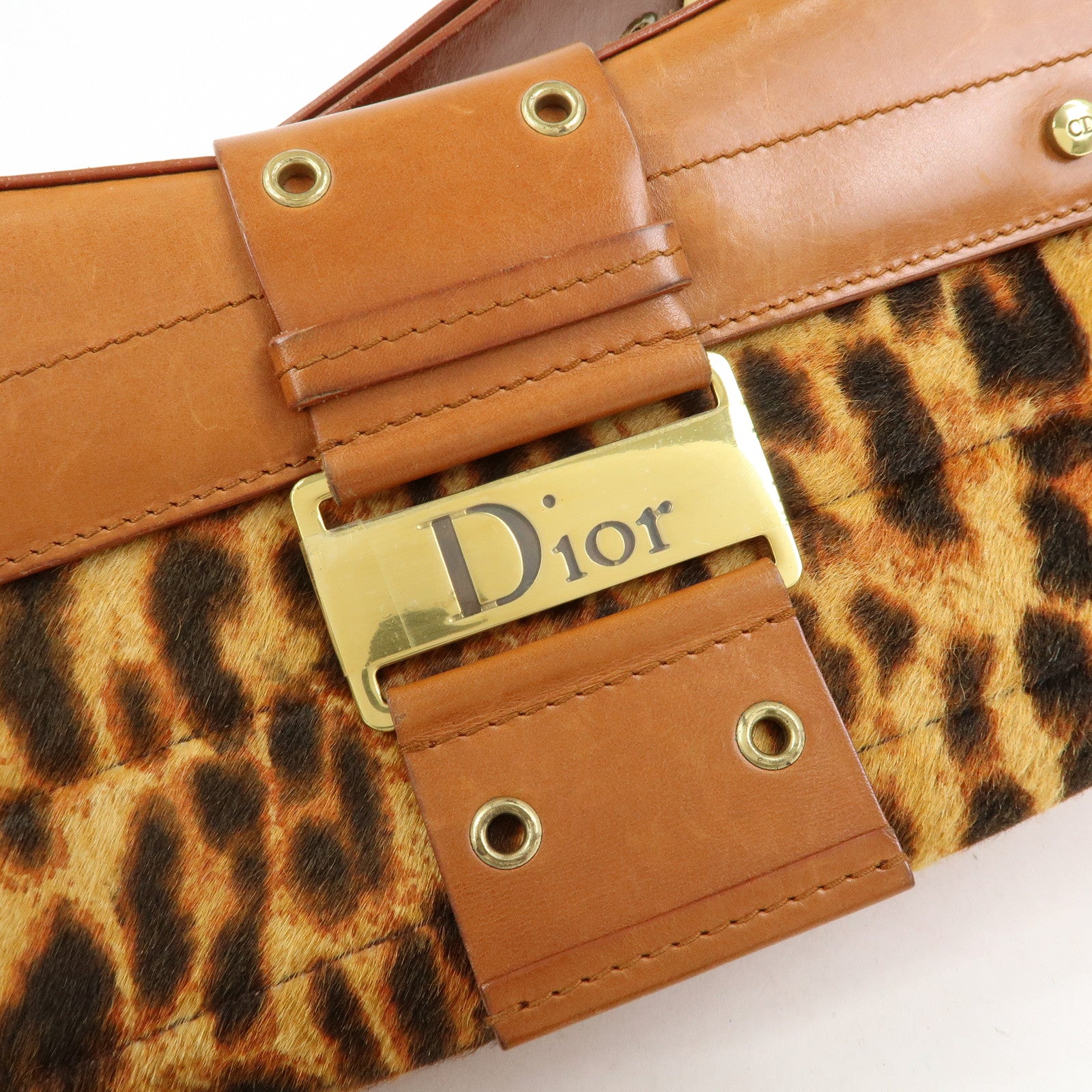Christian Dior Street Chic Unborn Calf Leather Hand Bag Leopard