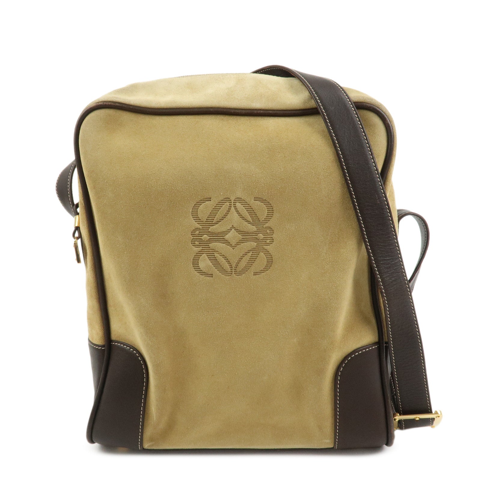 LOEWE Anagram Suede Leather Shoulder Bag Beige Brown