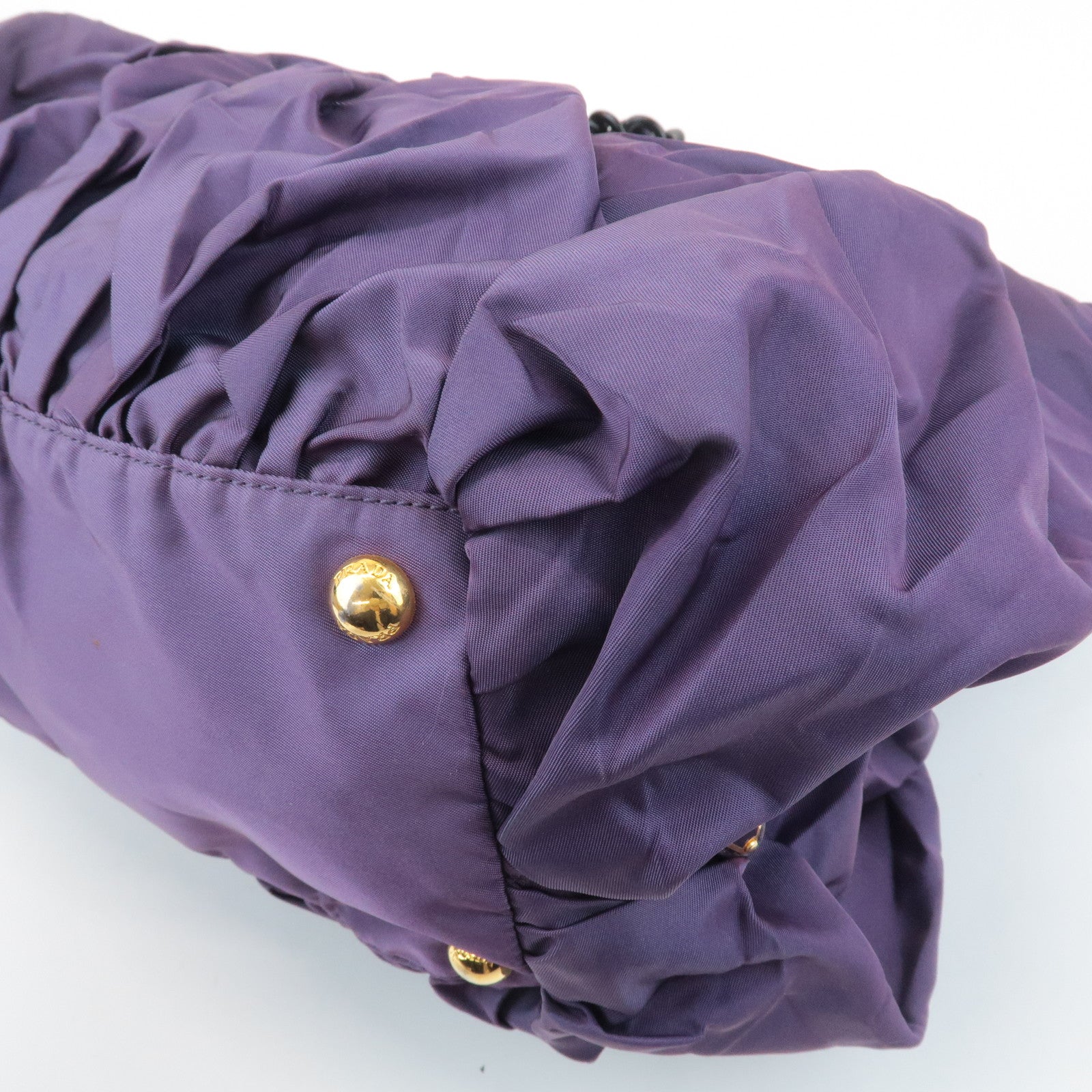 PRADA Triangle Logo Leather Nylon Tote Bag Shoulder Bag Purple Used