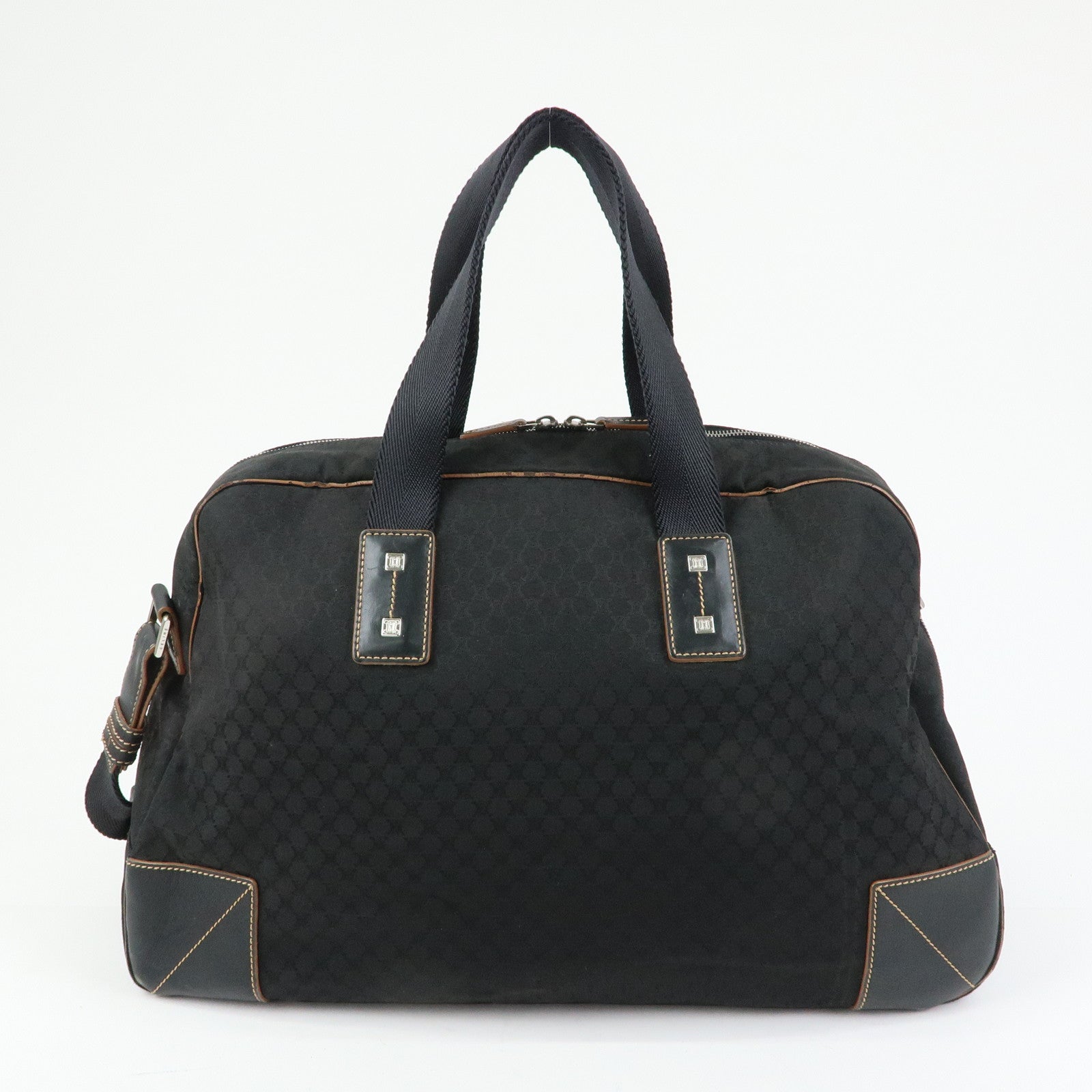 CELINE Macadam Canvas Leather Boston Bag Hand Bag Black